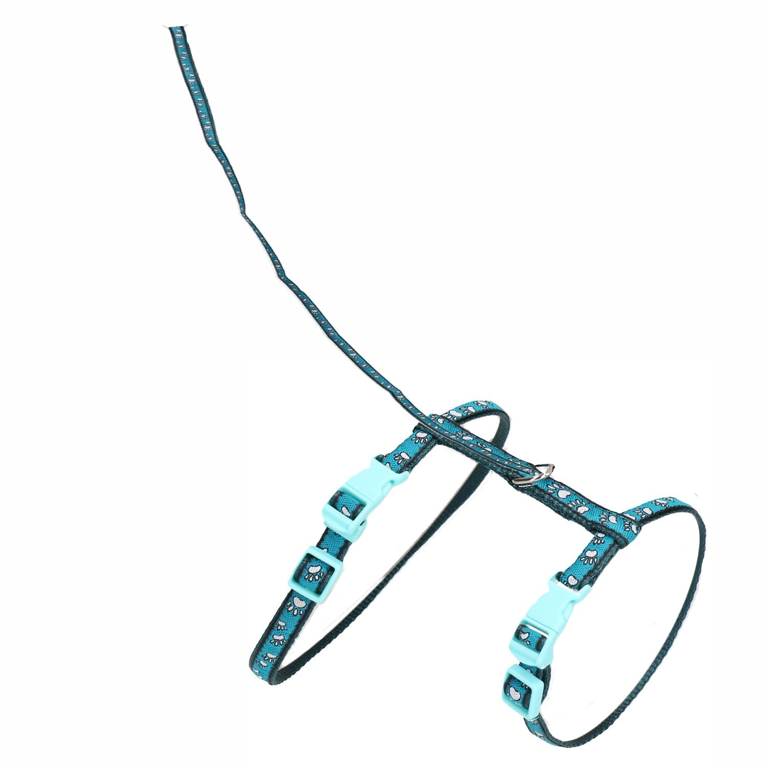 Türkises Geschirr und Leine mit Pfotenabdruck für Kleintiere (Halsumfang 14–20 cm/Brustumfang 18–28 cm)
