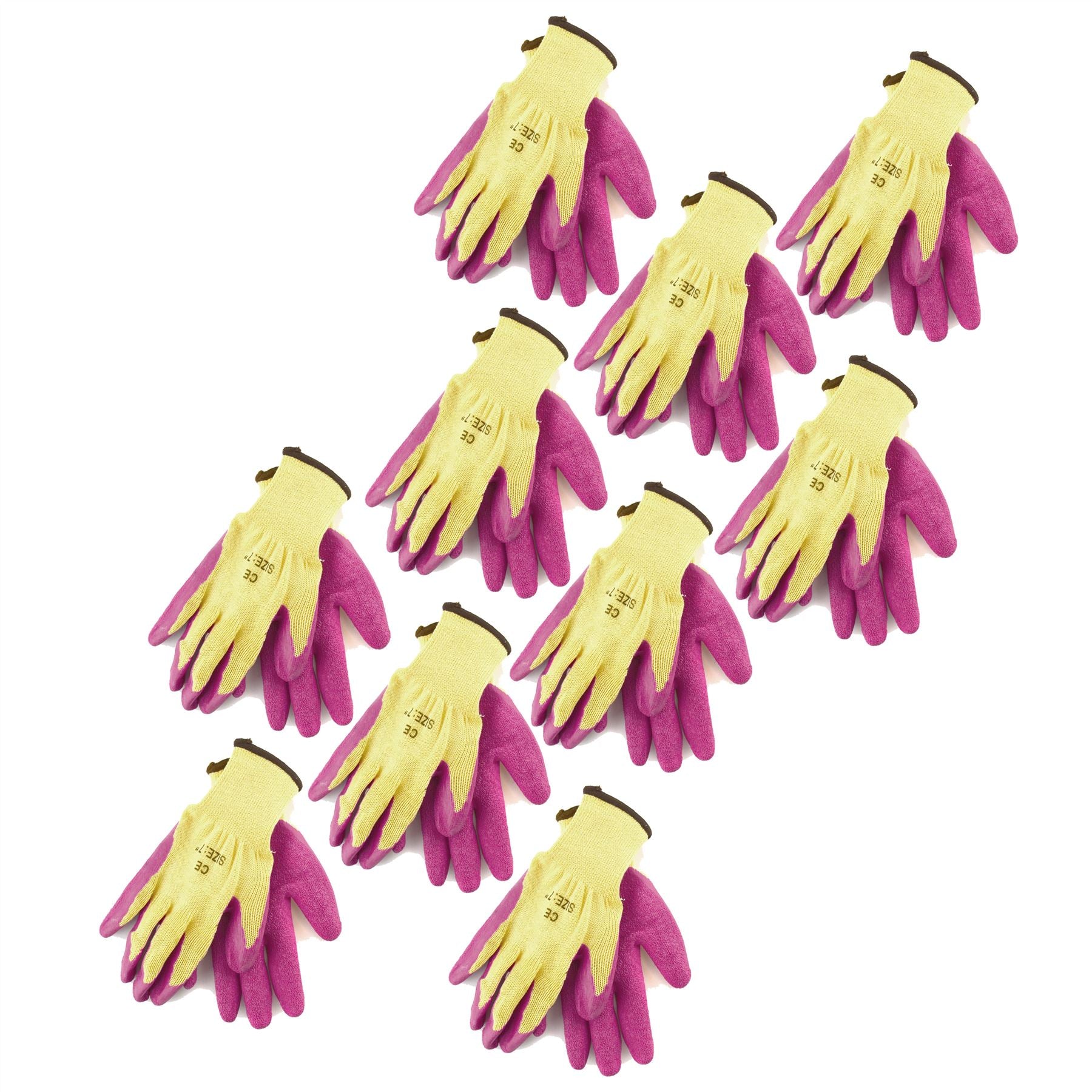 17,8 cm Bauarbeiter-Schutzhandschuhe für Gartenarbeiten, Heimwerker, mit Latex-Gummibeschichtung, Rosa, 10 Stück