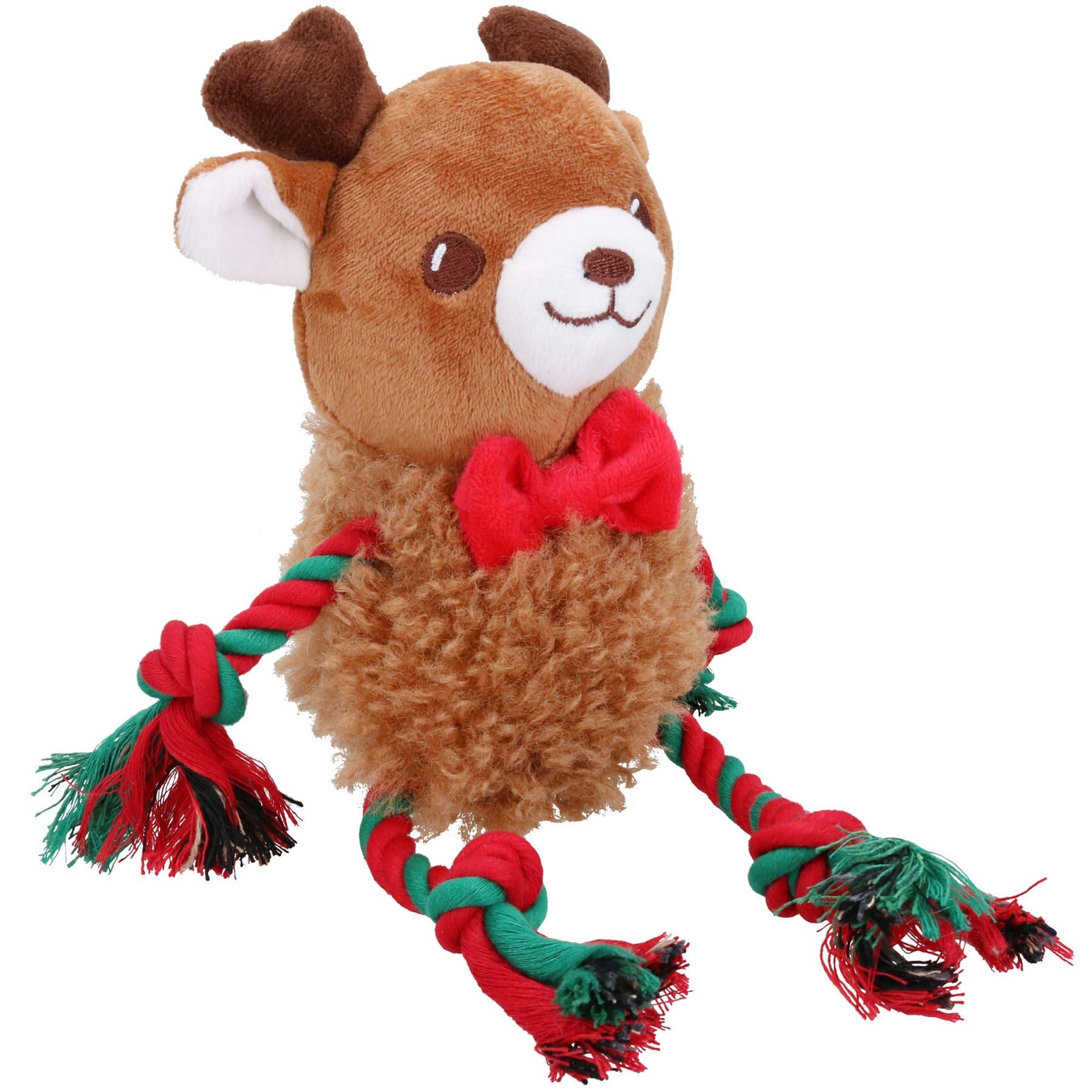 Weihnachtsgeschenk für Hunde, flauschiges Rentier und Weihnachtsmann, quietschendes Plüsch-Seilspielzeug-Paket