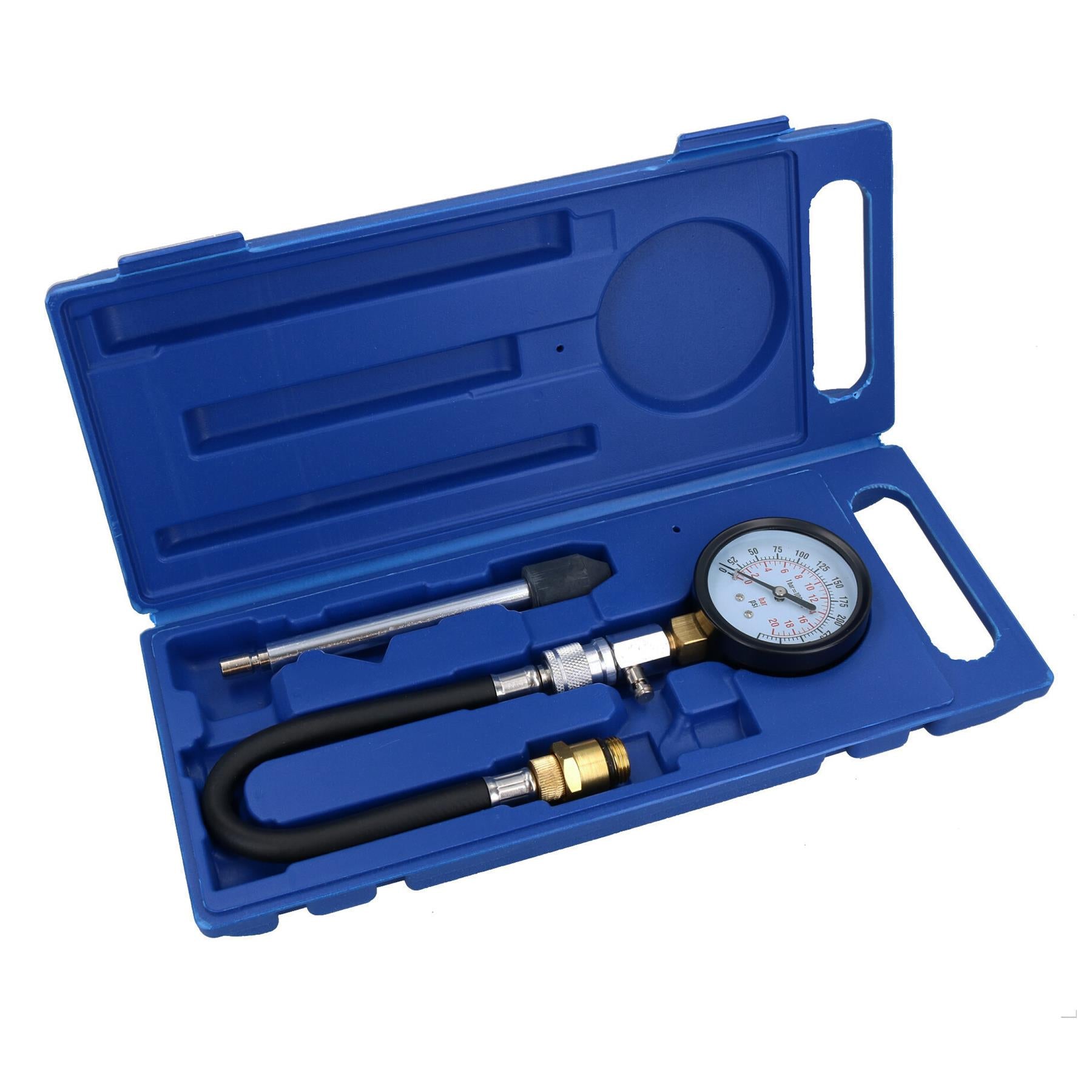 Petrol Engine Compression Tester Kit 0 - 300 Psi 14 + 18mm Spark Plug Adapters
