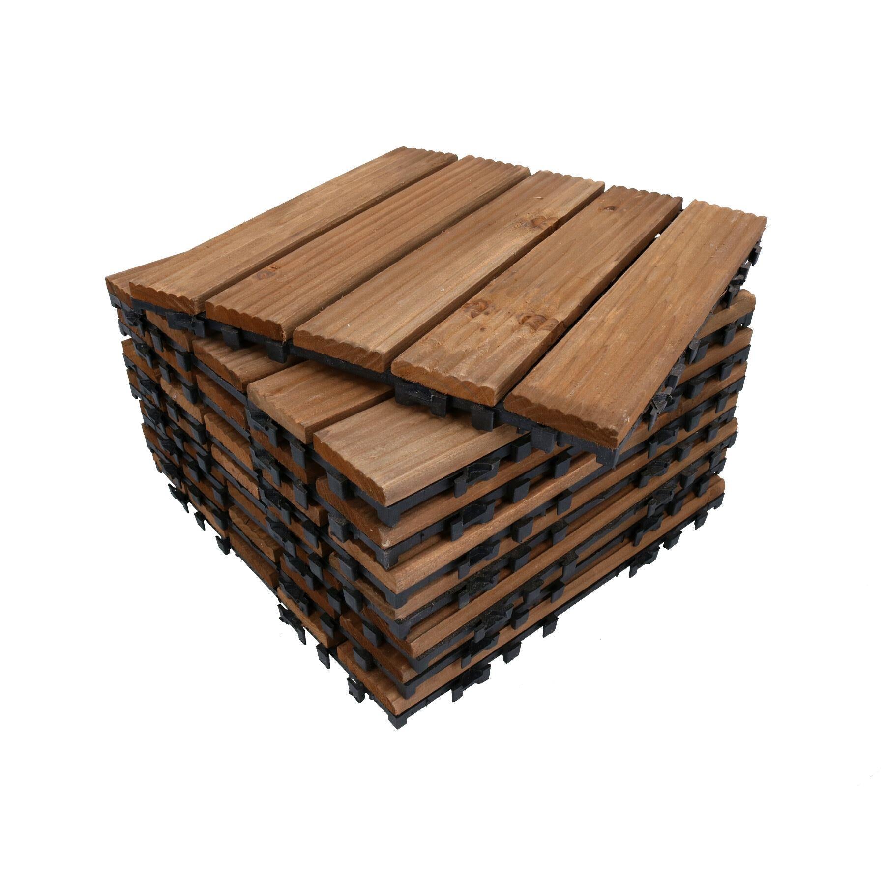 Hardwood Decking Non Slip Tiles Wooden Garden Flooring Quick Click Fitment