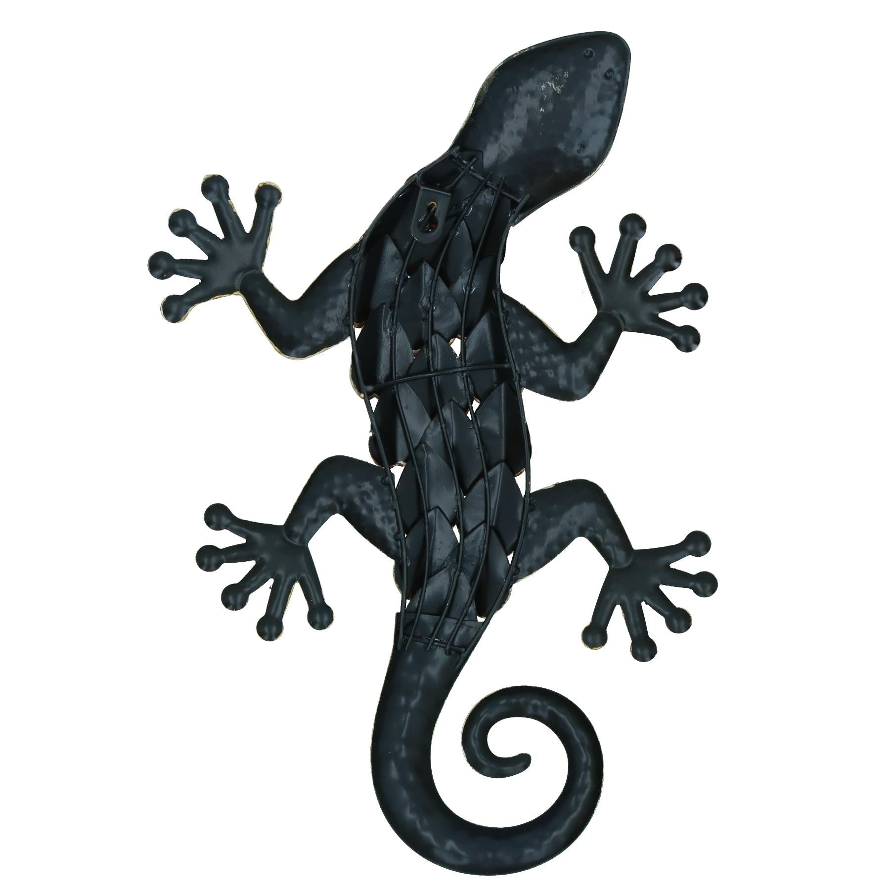 Décoration murale de jardin/maison en forme de gecko orange métallisé avec crochet de suspension