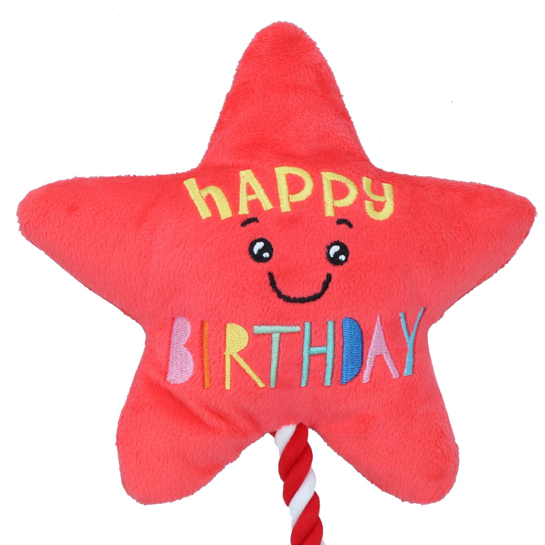 Superweicher Plüsch-Hundewelpe mit Quietschfunktion „Happy Birthday“ als Stern, Geschenk zum Geburtstag