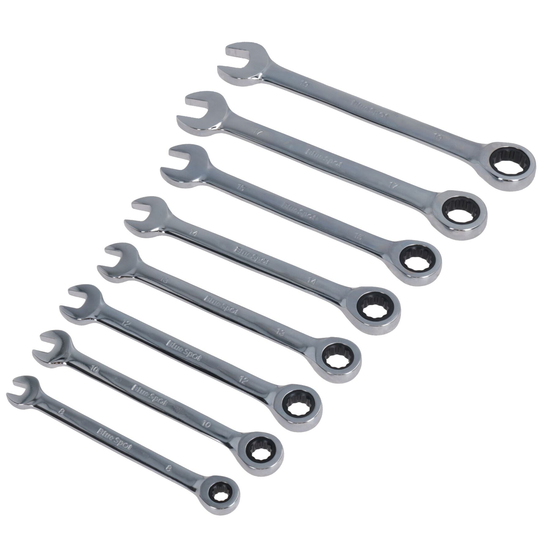 Jeu de 8 clés mixtes à cliquet métriques 8 mm – 19 mm, 72 dents