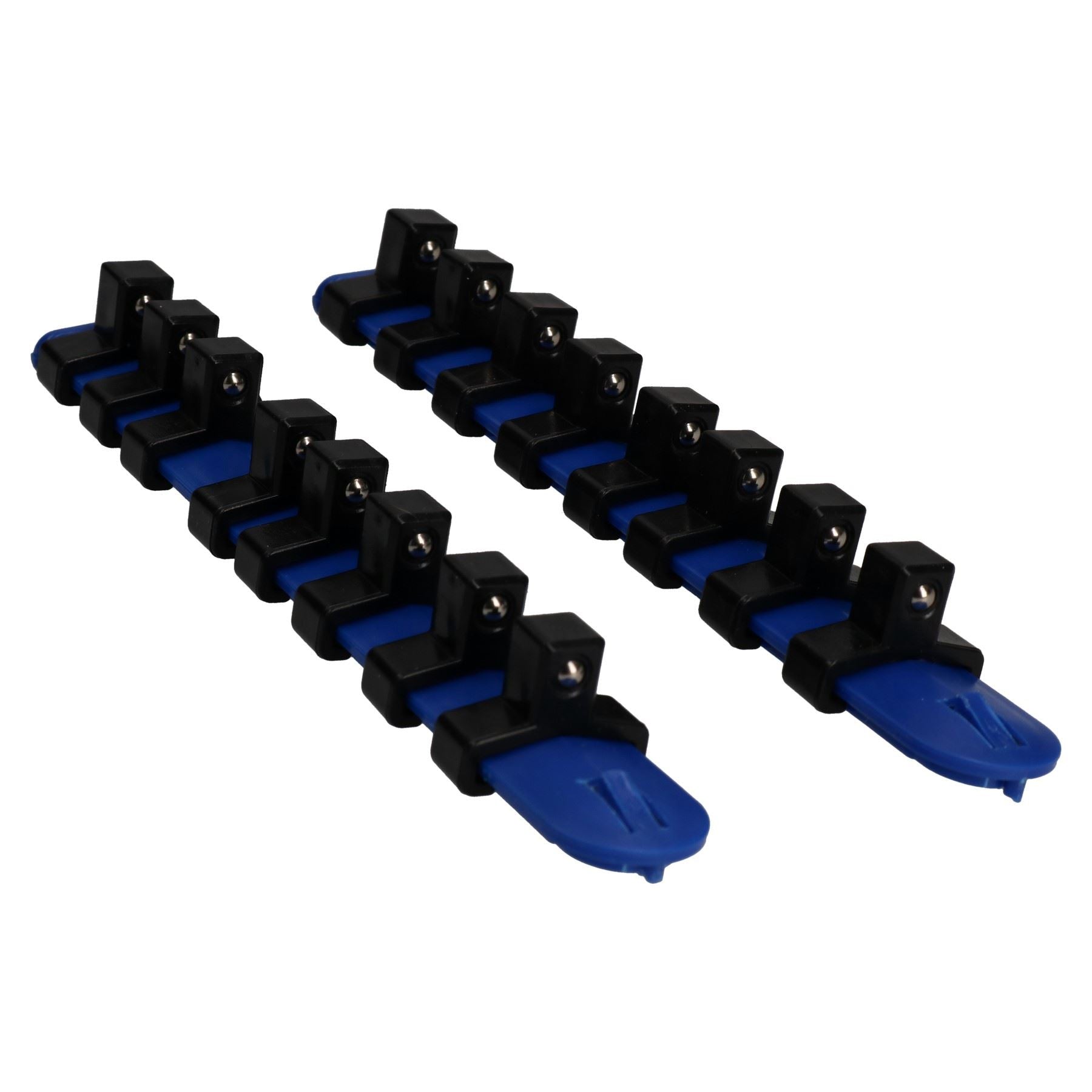 Lot de 2 supports de rangement pour douilles avec rails en plastique pour douilles 3/8" et 16 clips