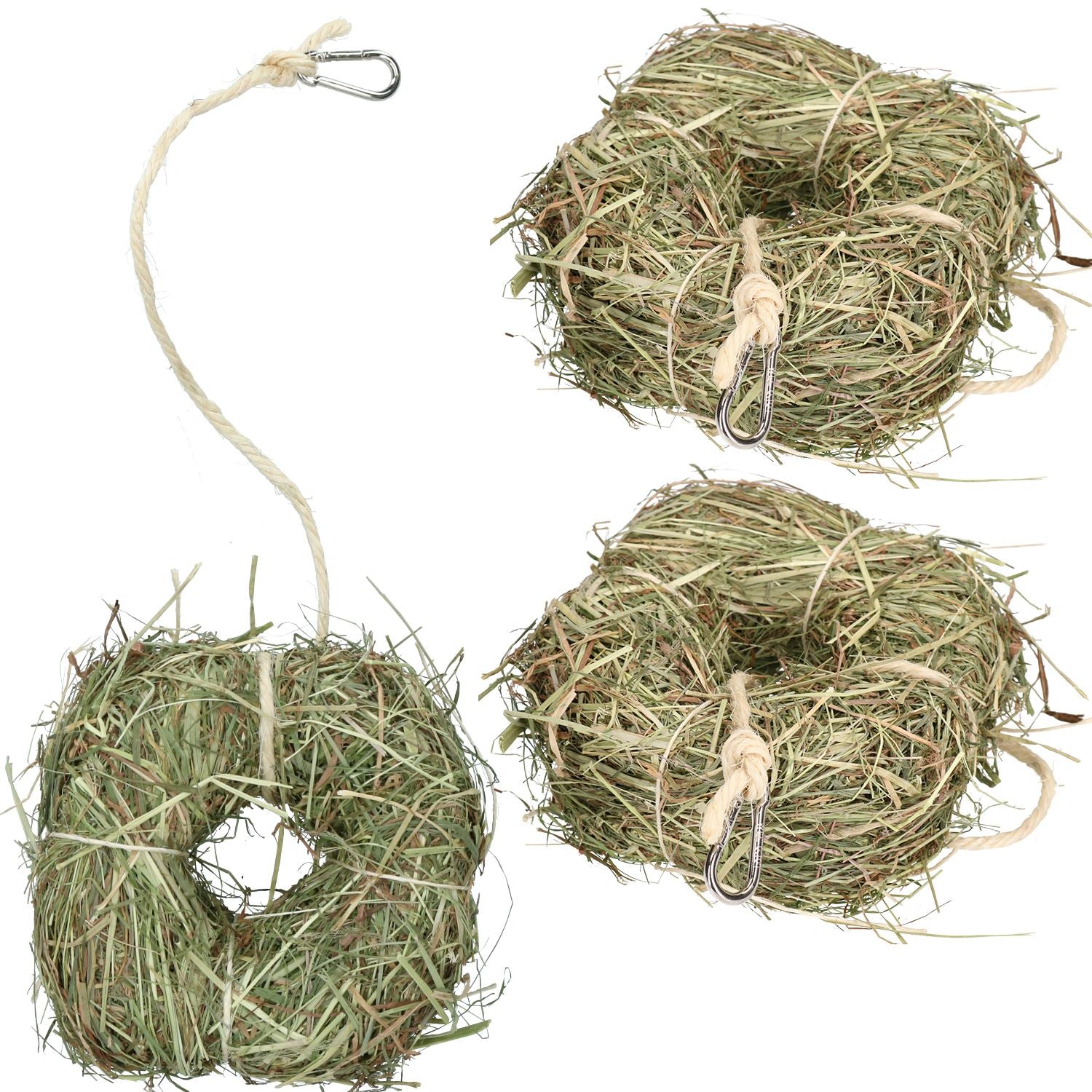 Lot de 3 friandises anti-ennui pour petits animaux, lapin, pintade, anneau de foin de luzerne naturel