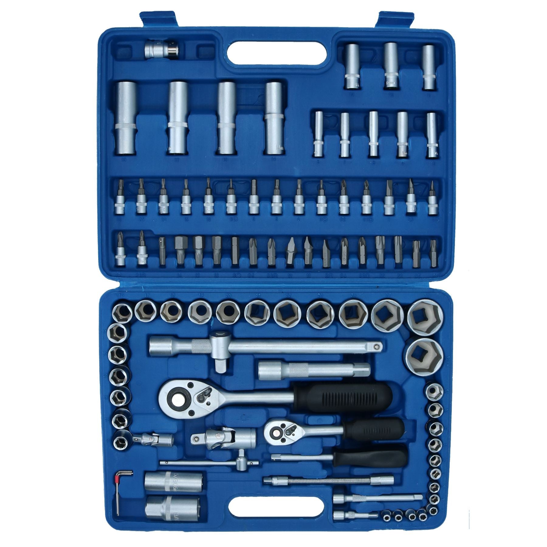 94pc Socket And Accessory Set 1/4in + 1/2in Metric Sockets Ratchets Extensions