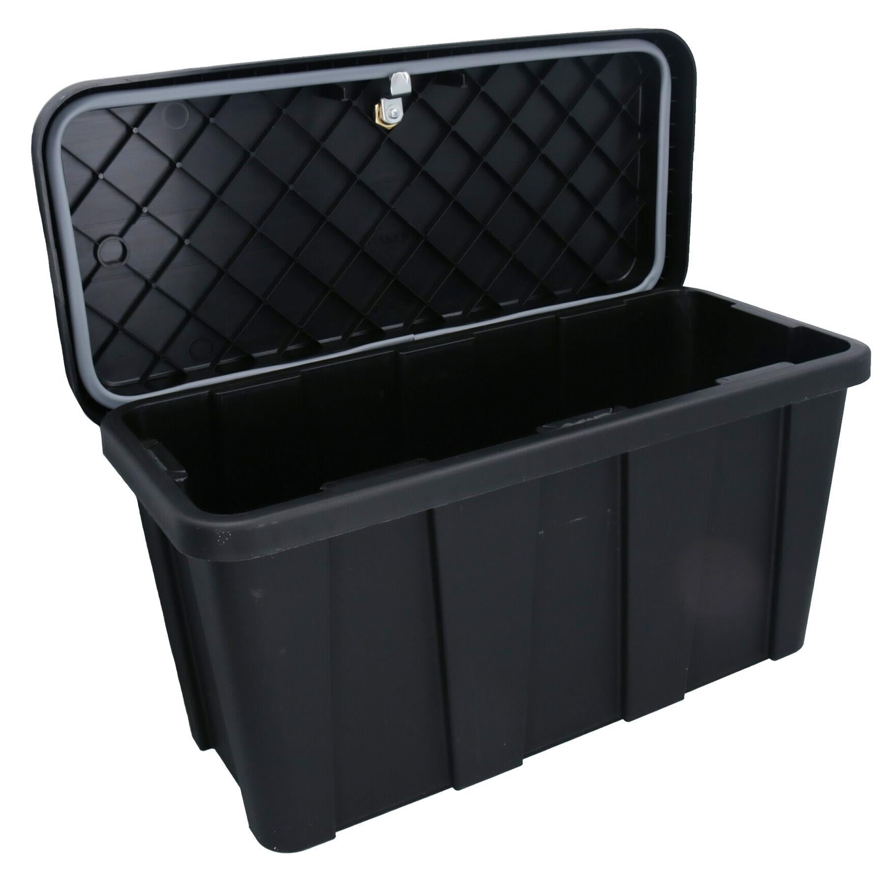 Small Trailer Plastic Lockable Tool Box Chest Locker Storage + Under Body Fixing Kit