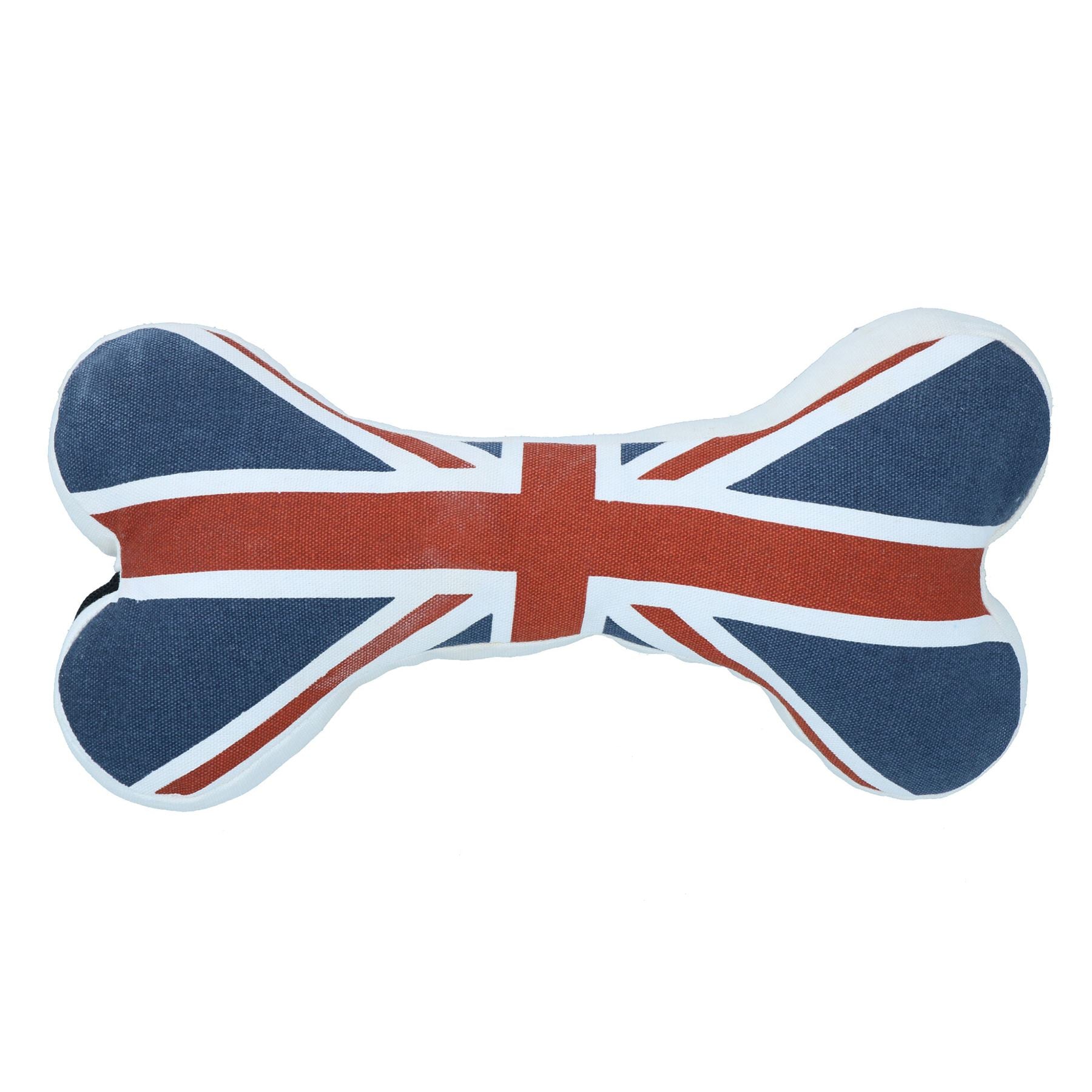 Großes, schickes Hundespielzeug aus Knochenleinen mit Union Jack-Motiv und Quietschfunktion (L 30 cm)