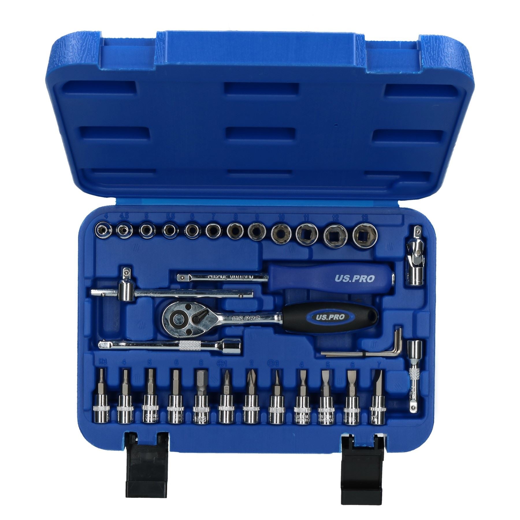 Metrischer Superlock-Steckschlüssel- und Zubehörsatz, 1/4-Zoll-Antrieb, 4 - 13 mm, 33-teilig, US Pro