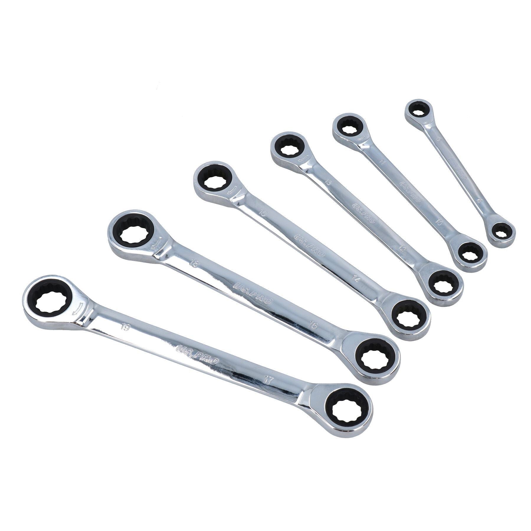8mm – 19mm Double Ended Ring Gear Ratchet Spanner Wrench Set 6pc 12 Sizes