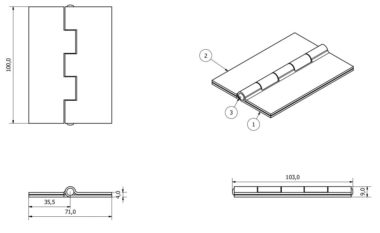 Charnière à double emboutissage en acier robuste de type industriel 72 x 101 mm