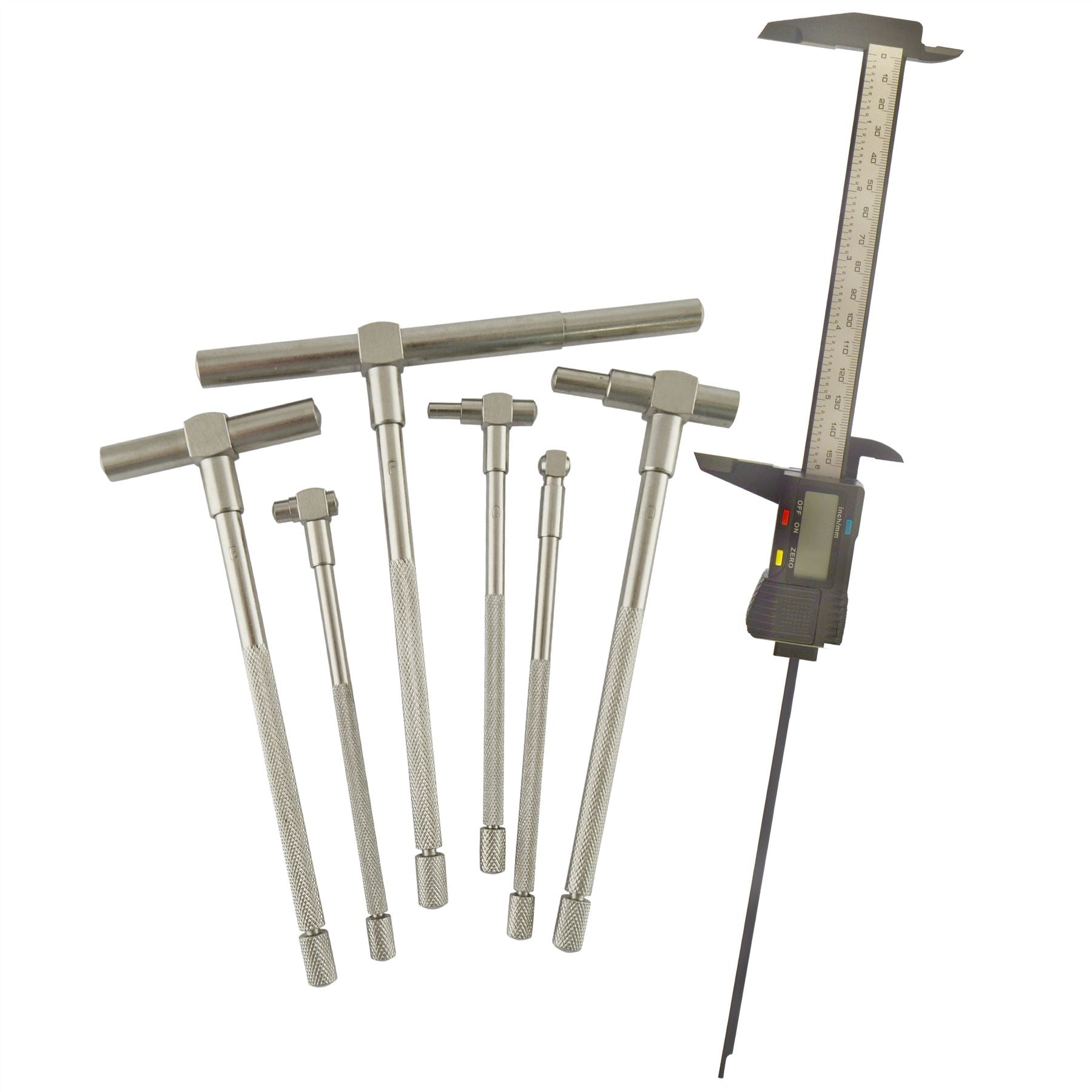 Jauge de profondeur de trou de 6 pièces, cylindre de 5/16" à 6" et pied à coulisse électronique numérique