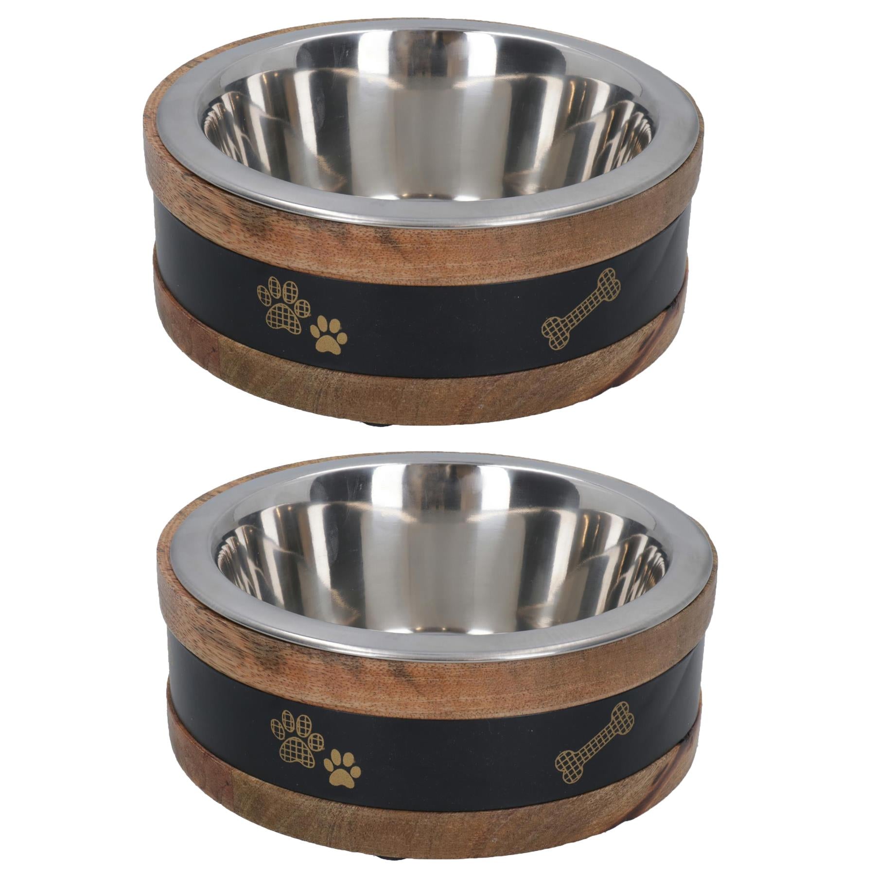 2 mittelgroße Holzringe mit abnehmbarer Metallschüssel für Hundewelpen, Futter- und Wasserschale