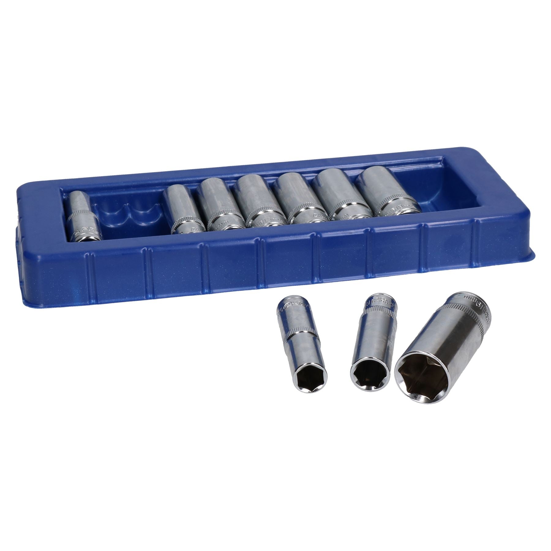 3/8"-Antrieb, doppelt tiefe metrische Stecknüsse, 6-seitig, Einzelsechskant, 10–19 mm, 10 Stück