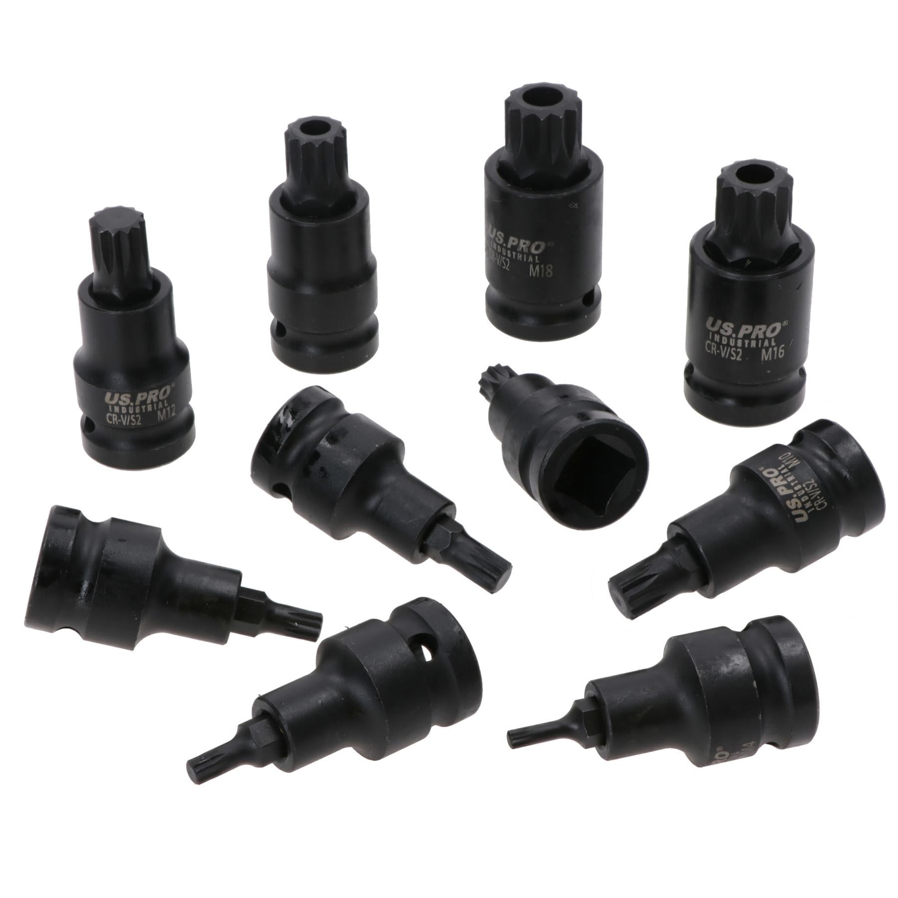 1/2in Drive Spline Triple Square Male Tamper Shallow Impact Sockets M4 – M18 10pc