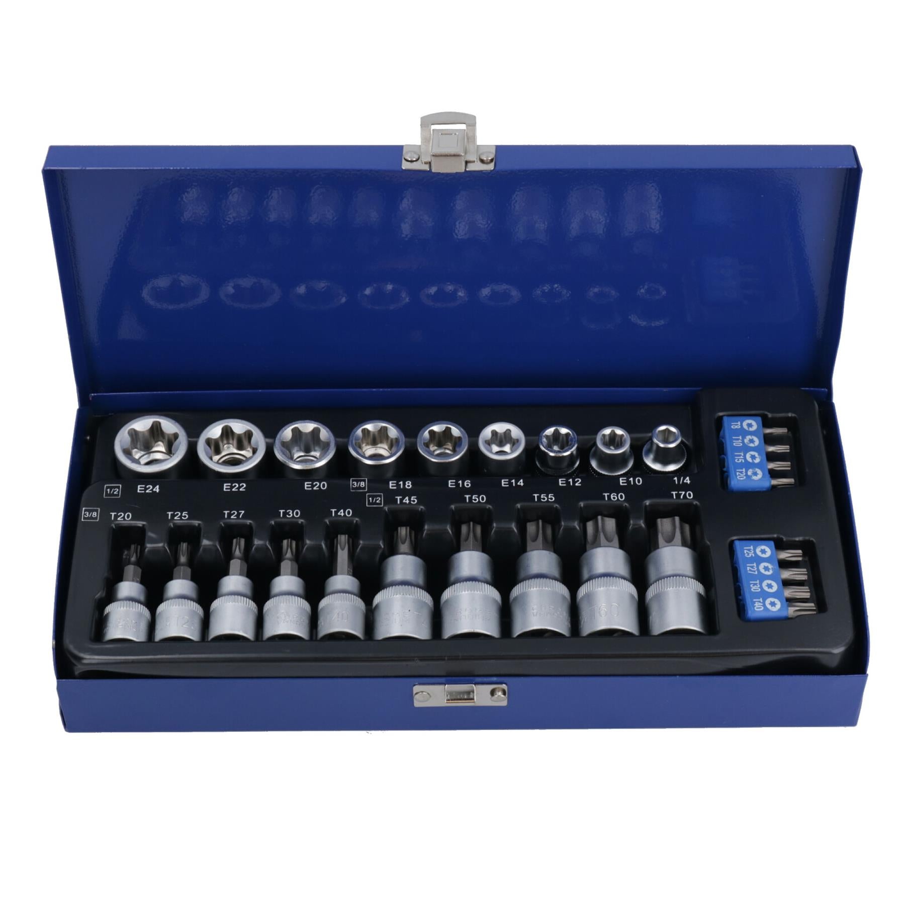 3/8" 1/2" Dr Torx / Star Socket and Socket Bit 27pc Set E Type Tamperproof TE067