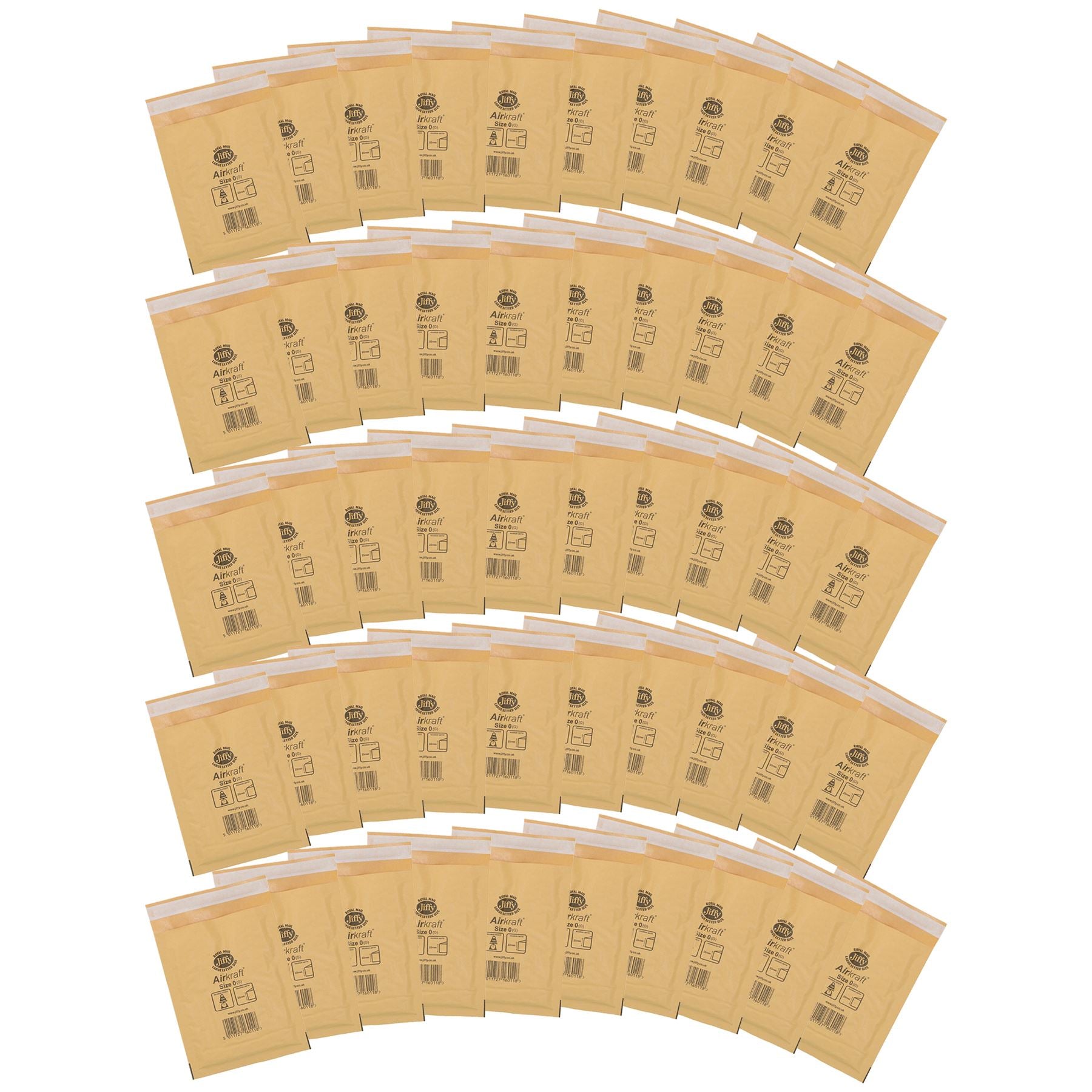50er-Packung Jiffy Bag aus echtem Gold, gepolsterte Luftpolstertasche aus Luftpolsterfolie, Größe 0