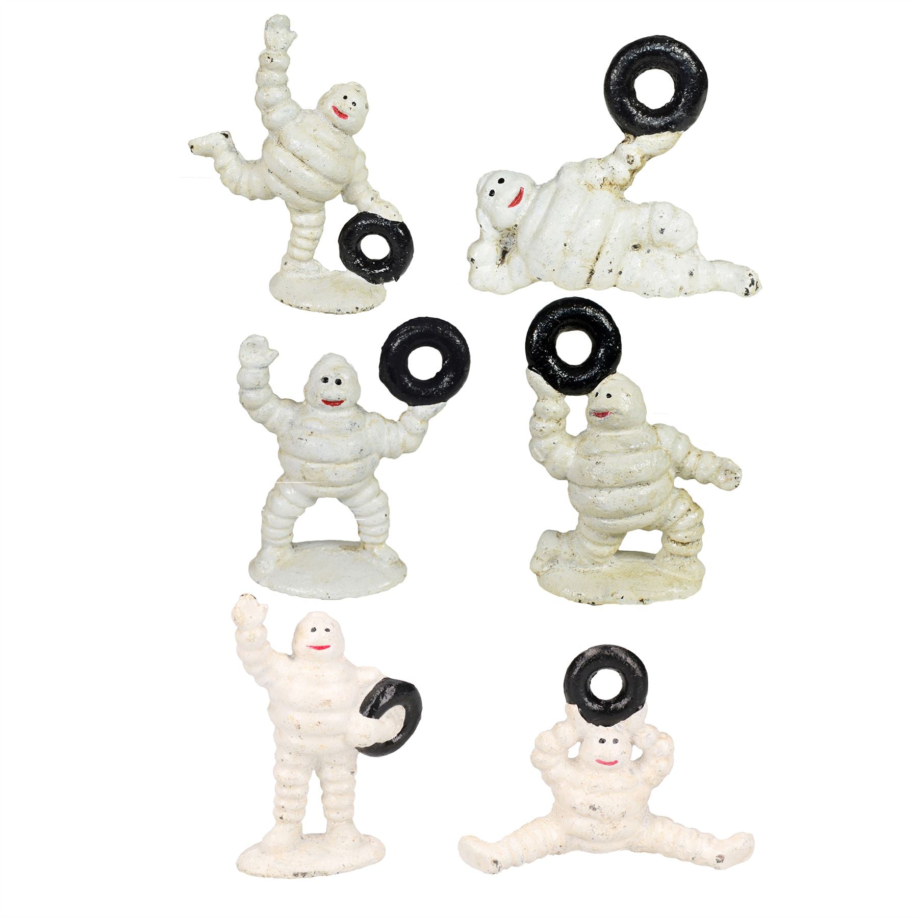 6pc Mini Michelin Men Man Mascot Bibendum Cast Iron Statue Figurines Sculpture