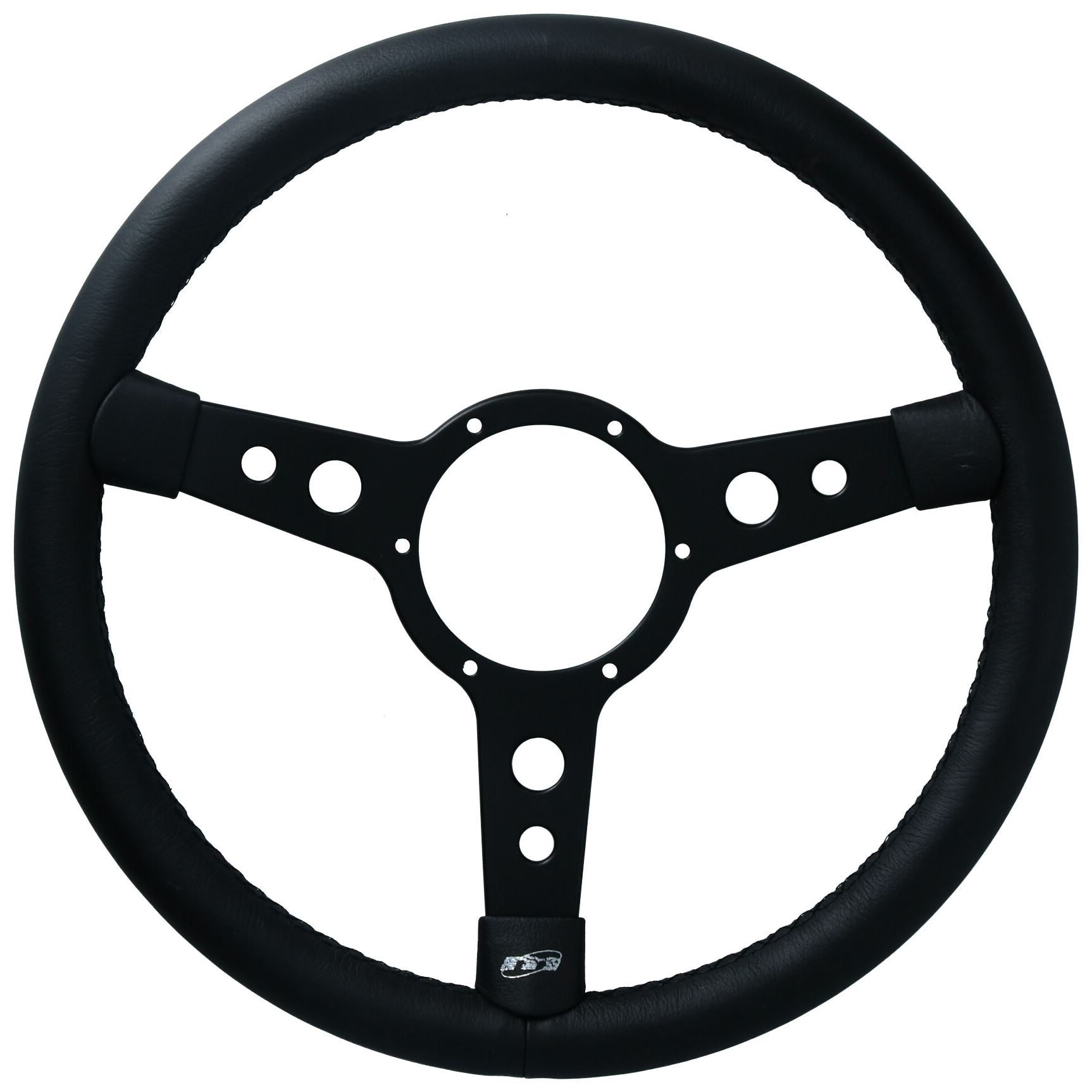 Volant de voiture classique traditionnel de 15 pouces en cuir noir à 3 branches et 6 trous