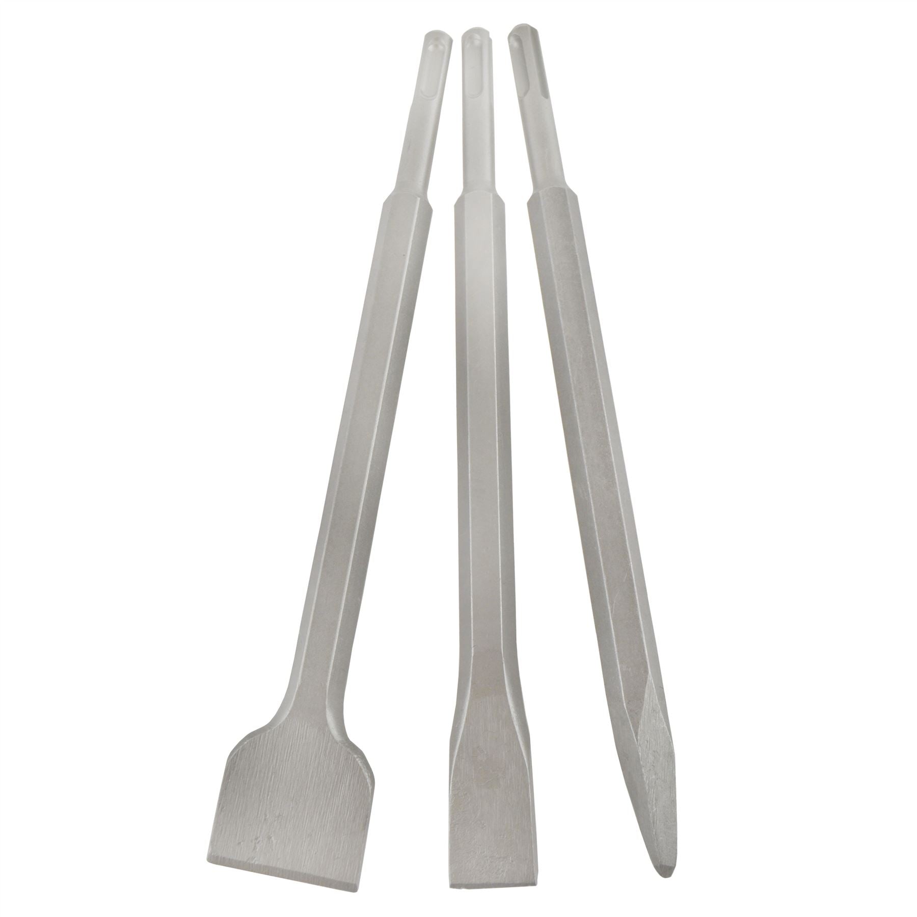 Jeu de burins SDS Plus 3 pièces, tige hexagonale de 15 mm, pointe/tête plate, acier de 20 et 40 mm, SIL082