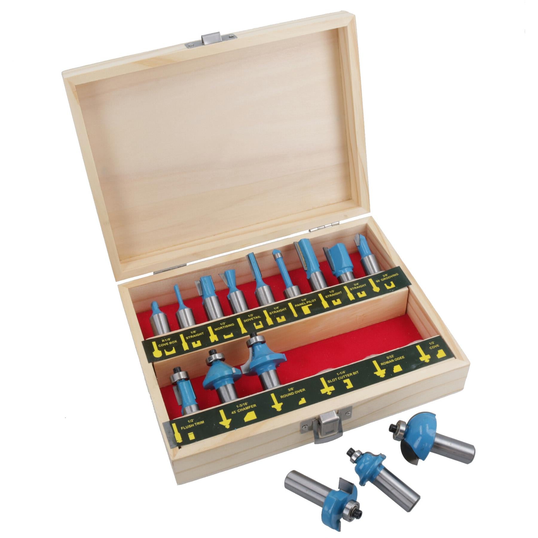 Jeu de 15 fraises à défoncer/fraiser à queue 1/2" TCT (pointe en carbure de tungstène) TE535