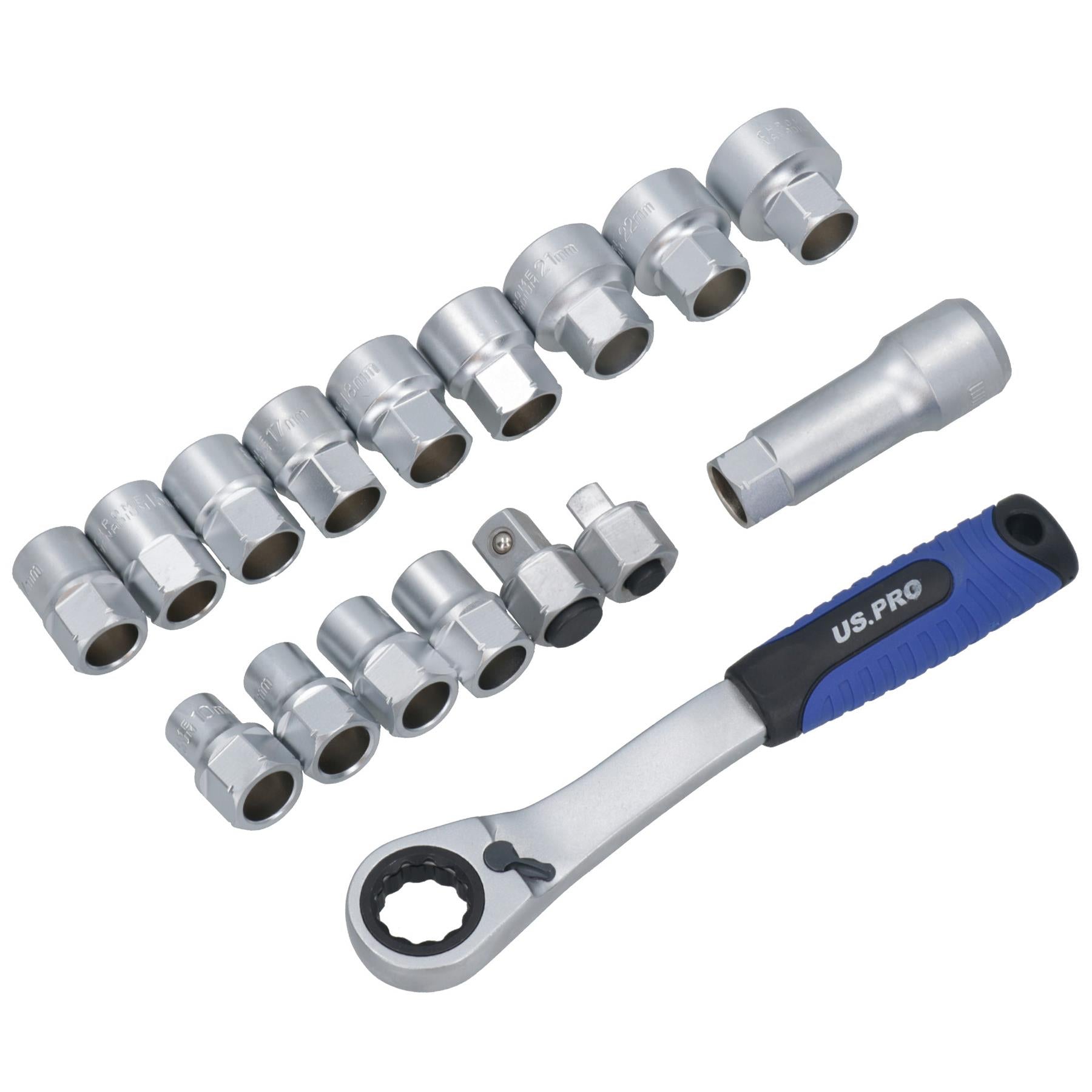 Jeu de douilles métriques traversantes Go-Thru pour entraînement 3/8 po et 1/2 po 10 – 24 mm 17 pièces