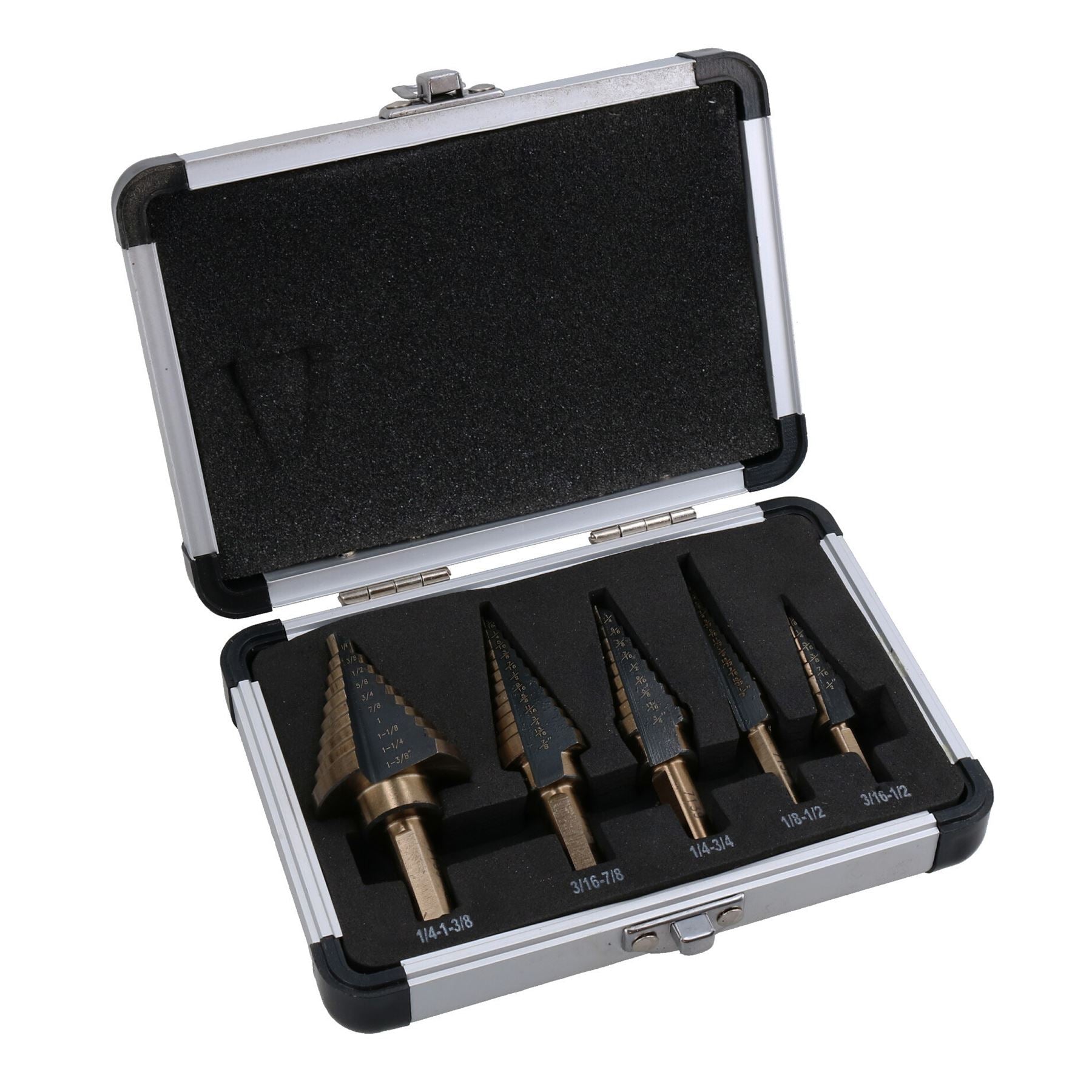 1/8" - 1 - 3/8" Imperial HSS - G Stufenbohrer, konischer Fräser, 5-teiliges Set im Koffer