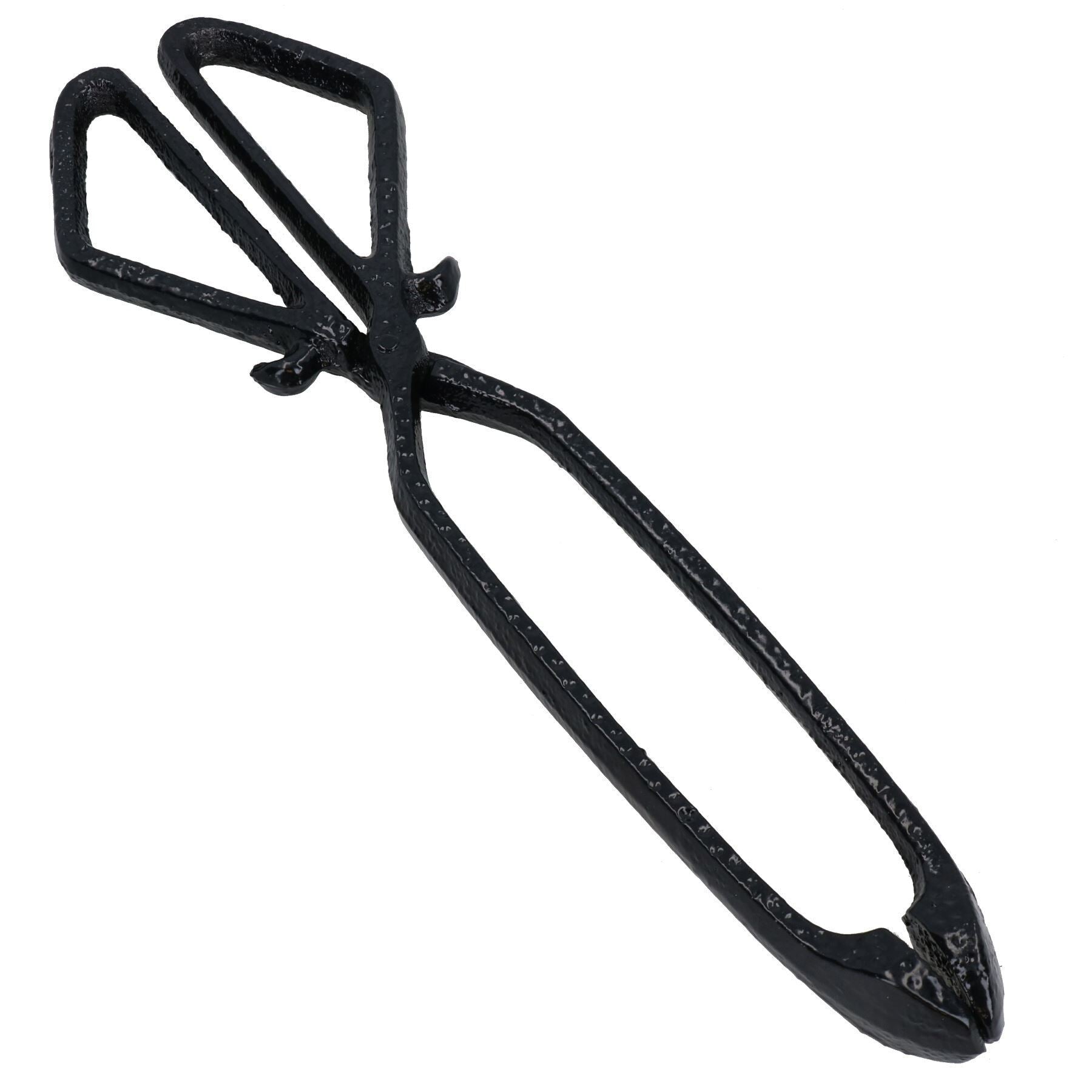 Straight Log Tongs Cast Iron Metal Fireplace Firepit Wood Coal Heavy Duty Scissor