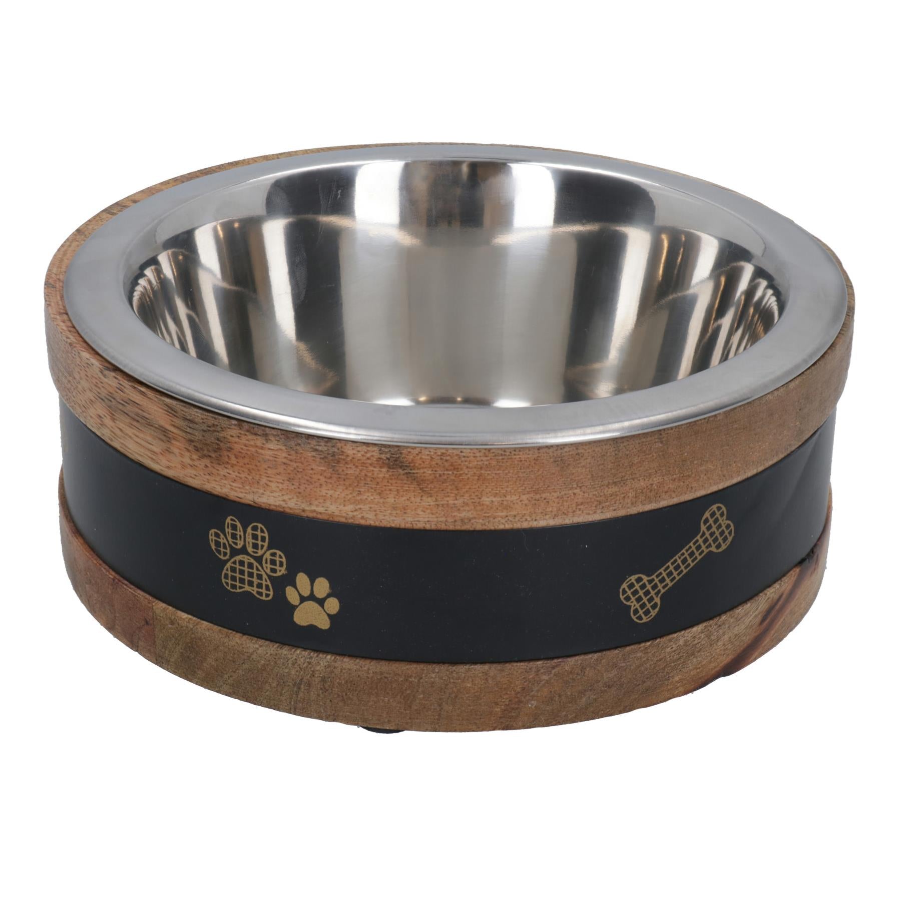 2 mittelgroße Holzringe mit abnehmbarer Metallschüssel für Hundewelpen, Futter- und Wasserschale