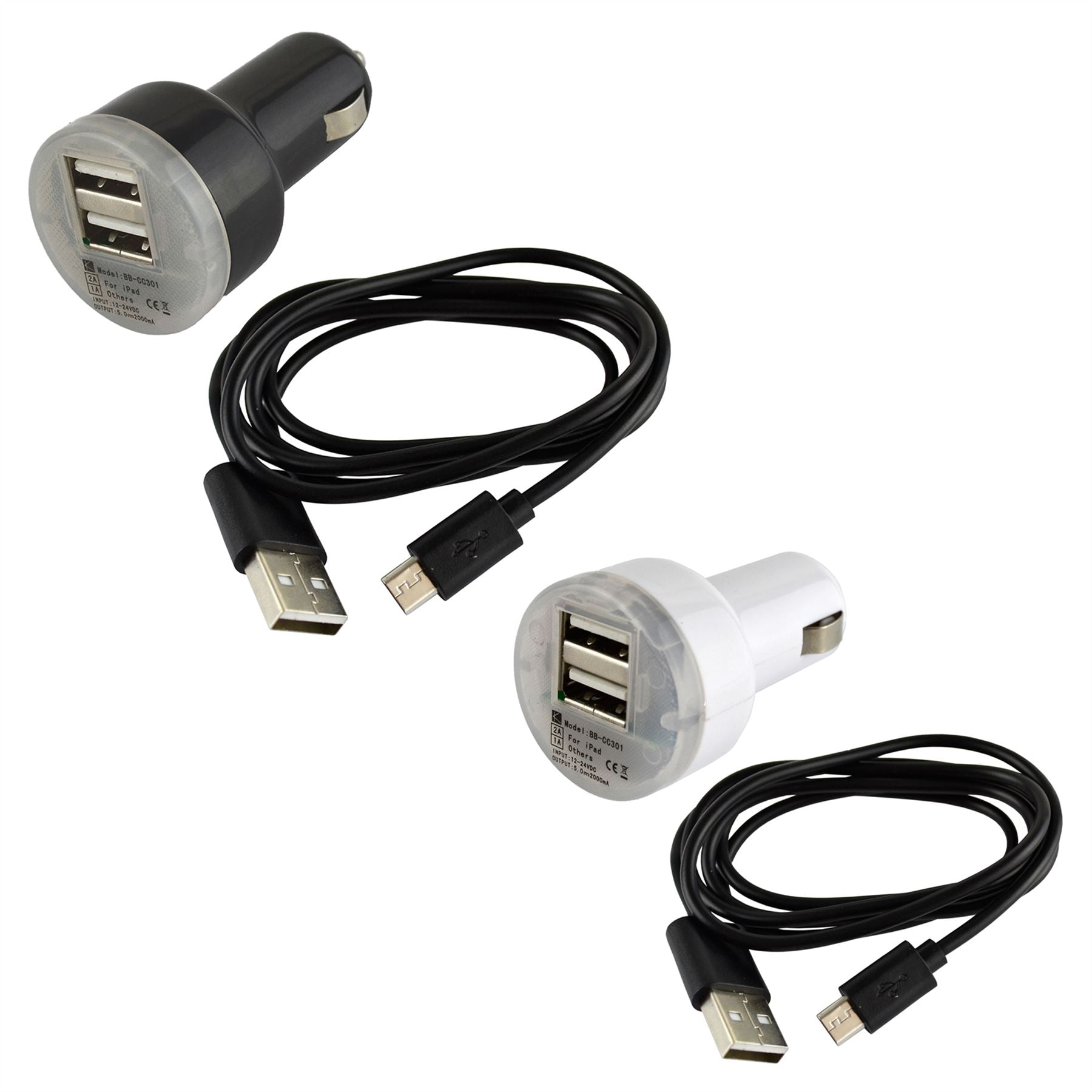 12V In-Car Adapter with 0.99m Micro USB 2.0 Black Charging Cable Lead