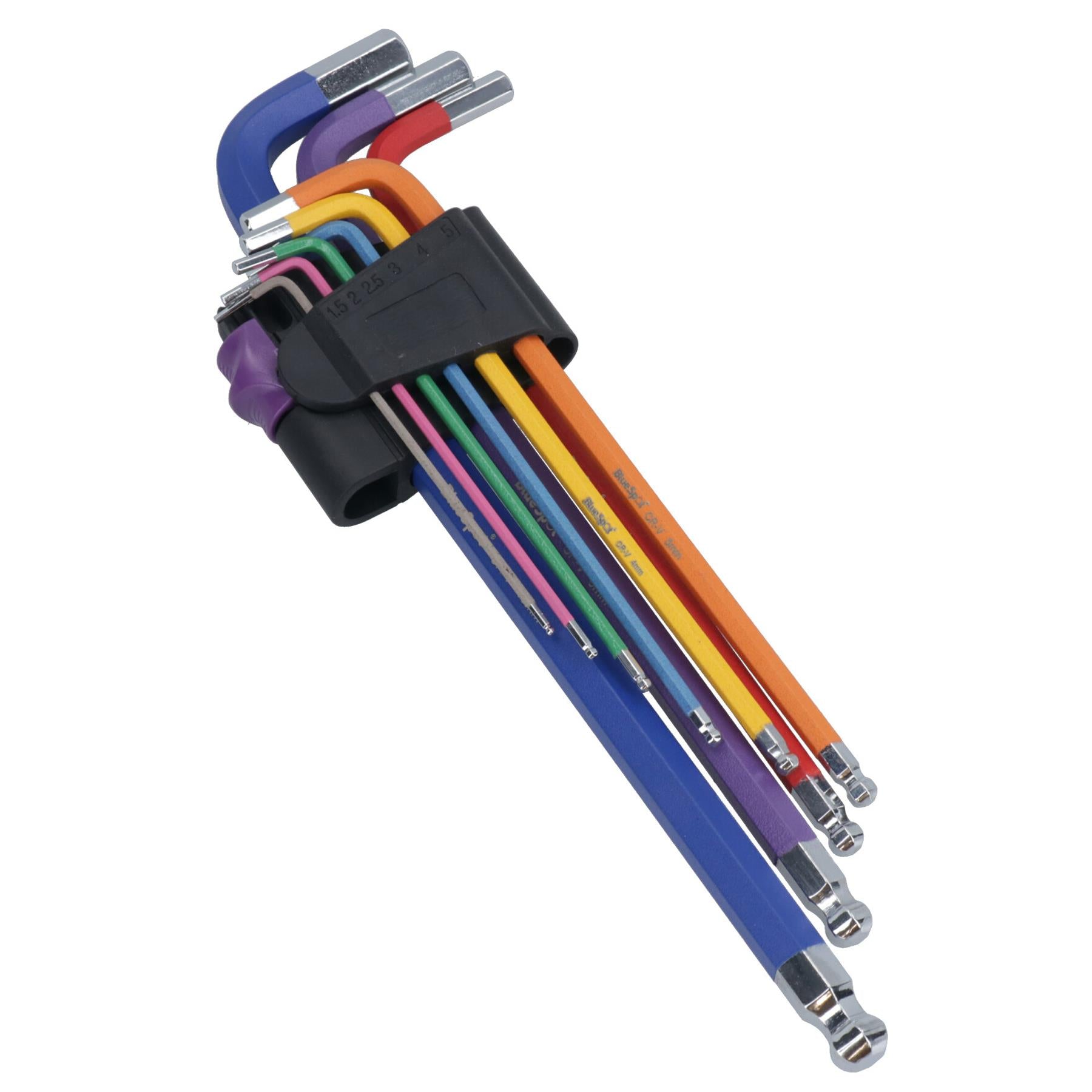 Metric Long Ball Ended Allen hex Keys Multicoloured Anti Slip 1.5 – 10mm 9pc