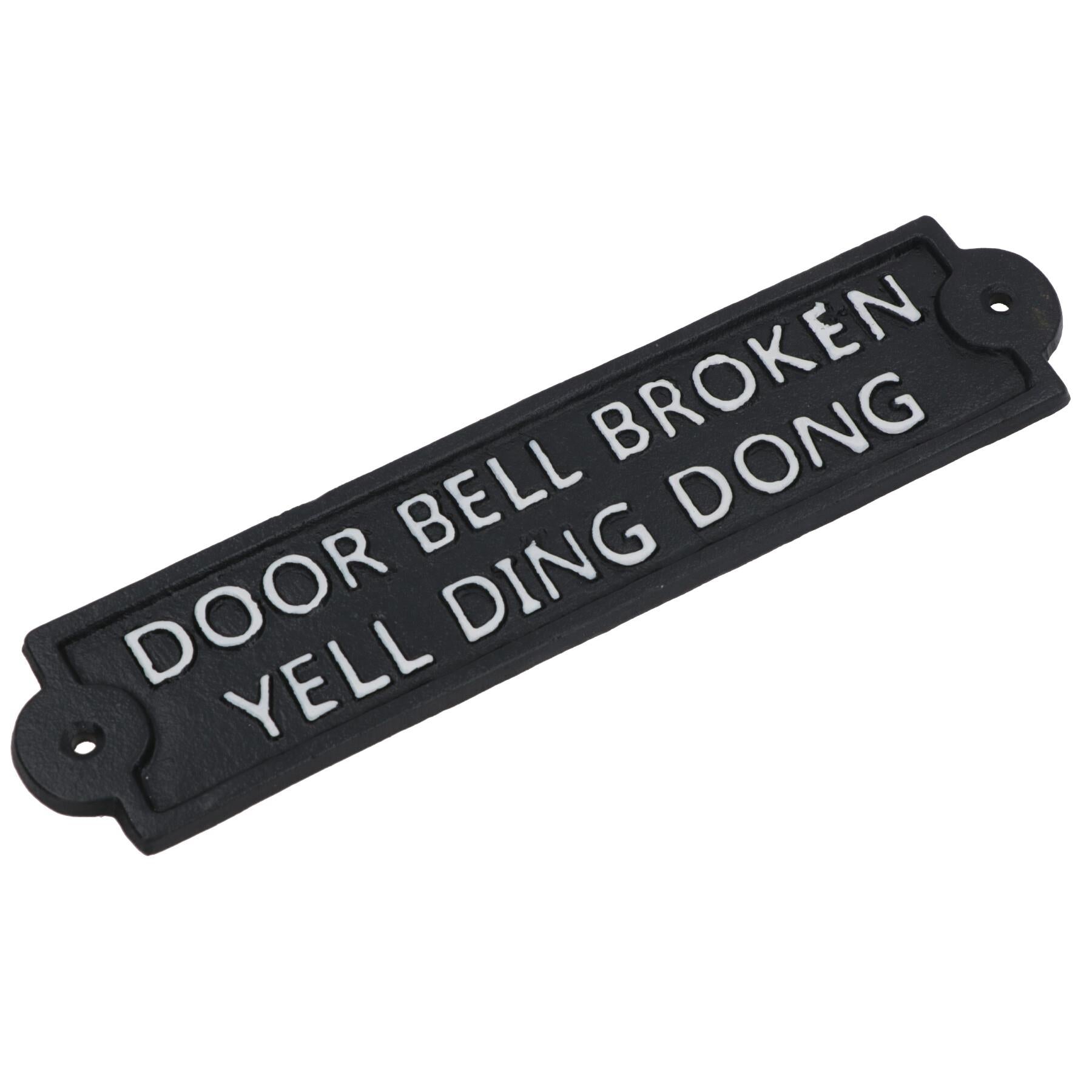 Door Bell Broken Yell Ding Dong Cast Iron Sign Plaque Wall Gate House Garden