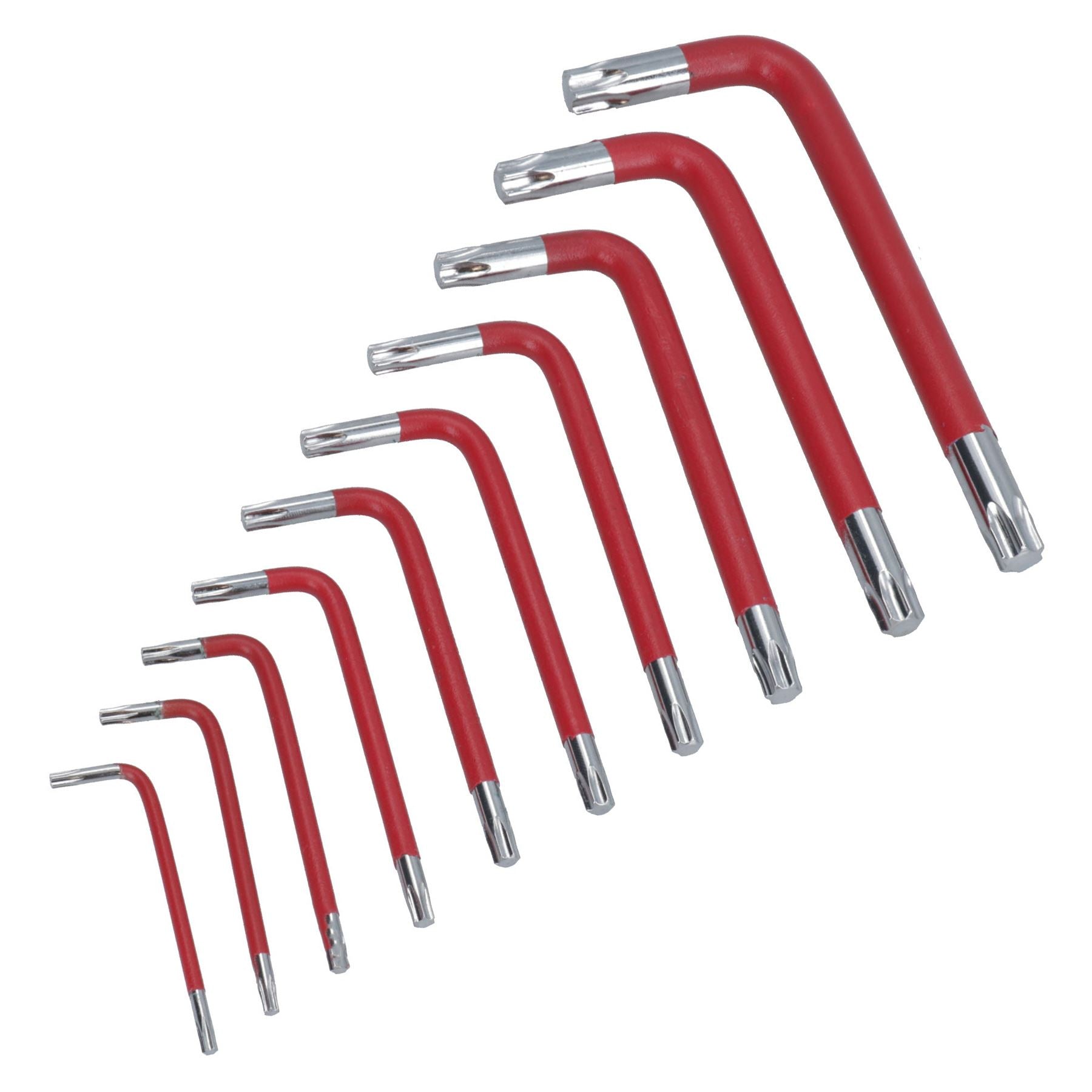 10 Stück farbige kurze Torx-Sternschlüssel mit Halter T9 – T50 Anti-Rutsch-Griffbelag