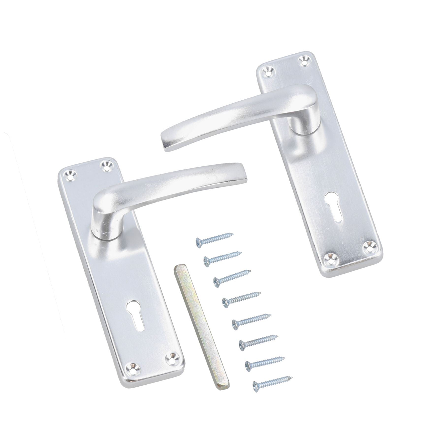 Aluminium Lever Lock Door Handle Handles Set With Spindle + Fixings