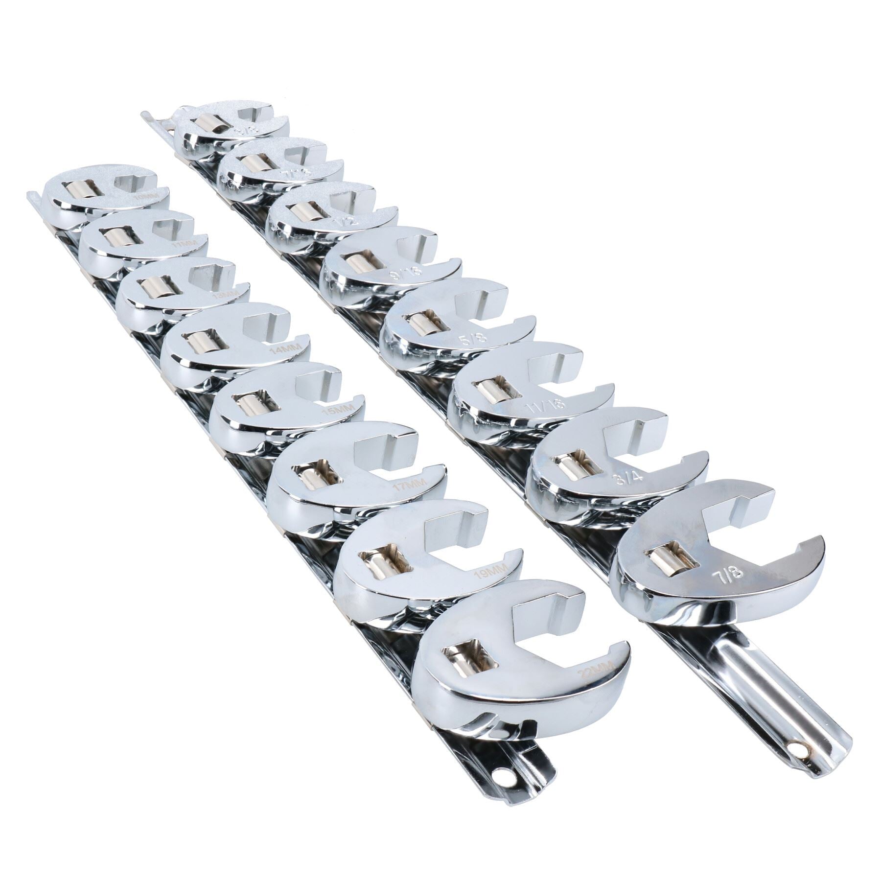 Clé à douille 3/8" impériale AF + métrique Crowfoot Crowfoot 3/8" – 7/8" 10 – 22 mm 16 pièces