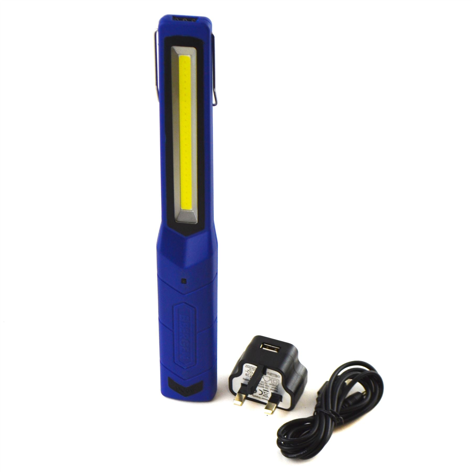 Slim Super Bright Rechargeable Work COB Light Torch Mains And USB Charger
