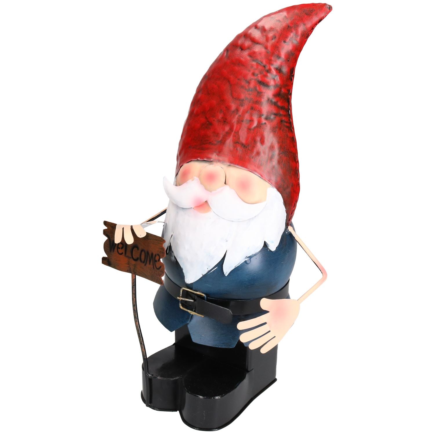 Grand Gnome Welcome Sign Sculpture de jardin Ornement Statue Décoration en métal