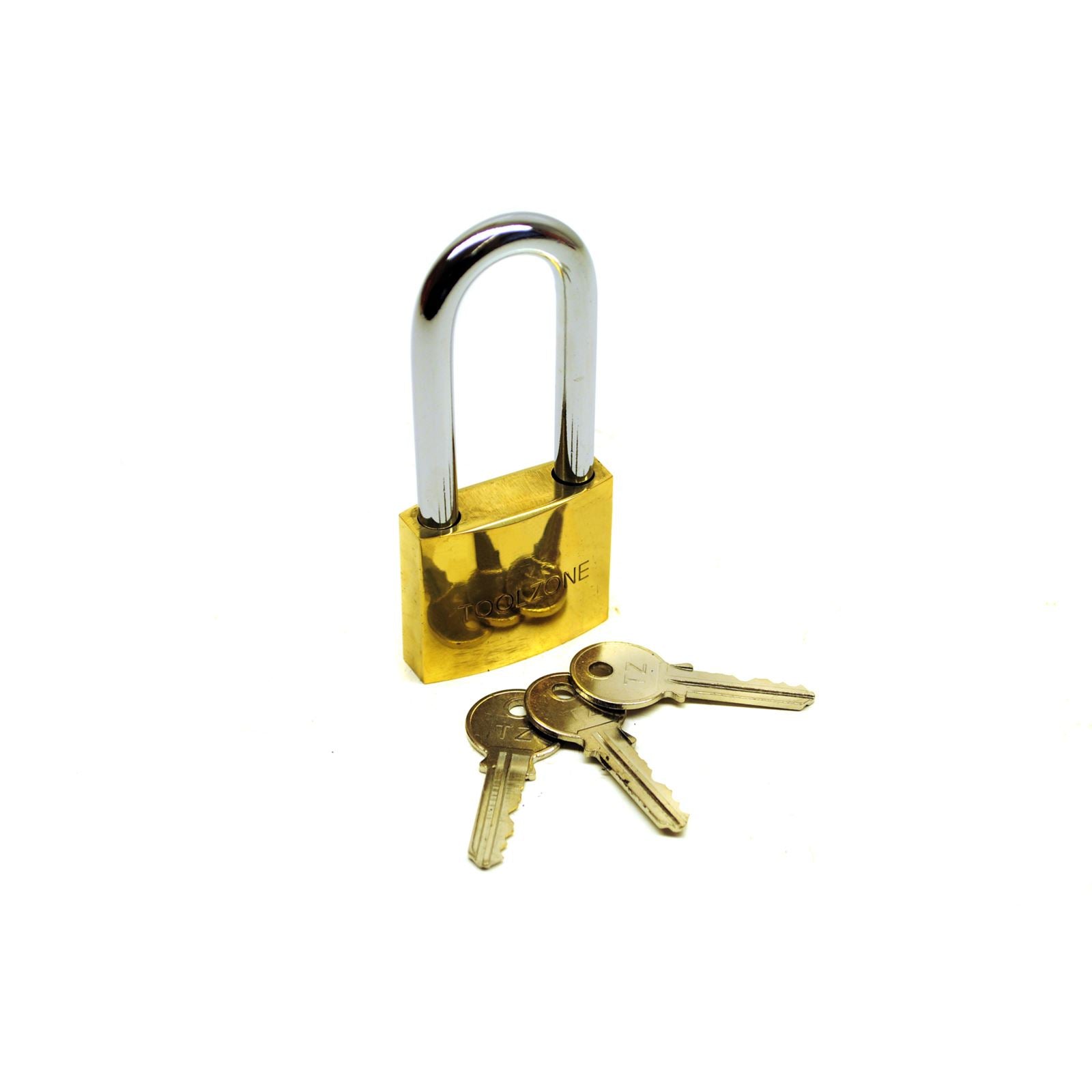 50mm long shackle brass padlock 3 keys security / lock / shed / garage TE620