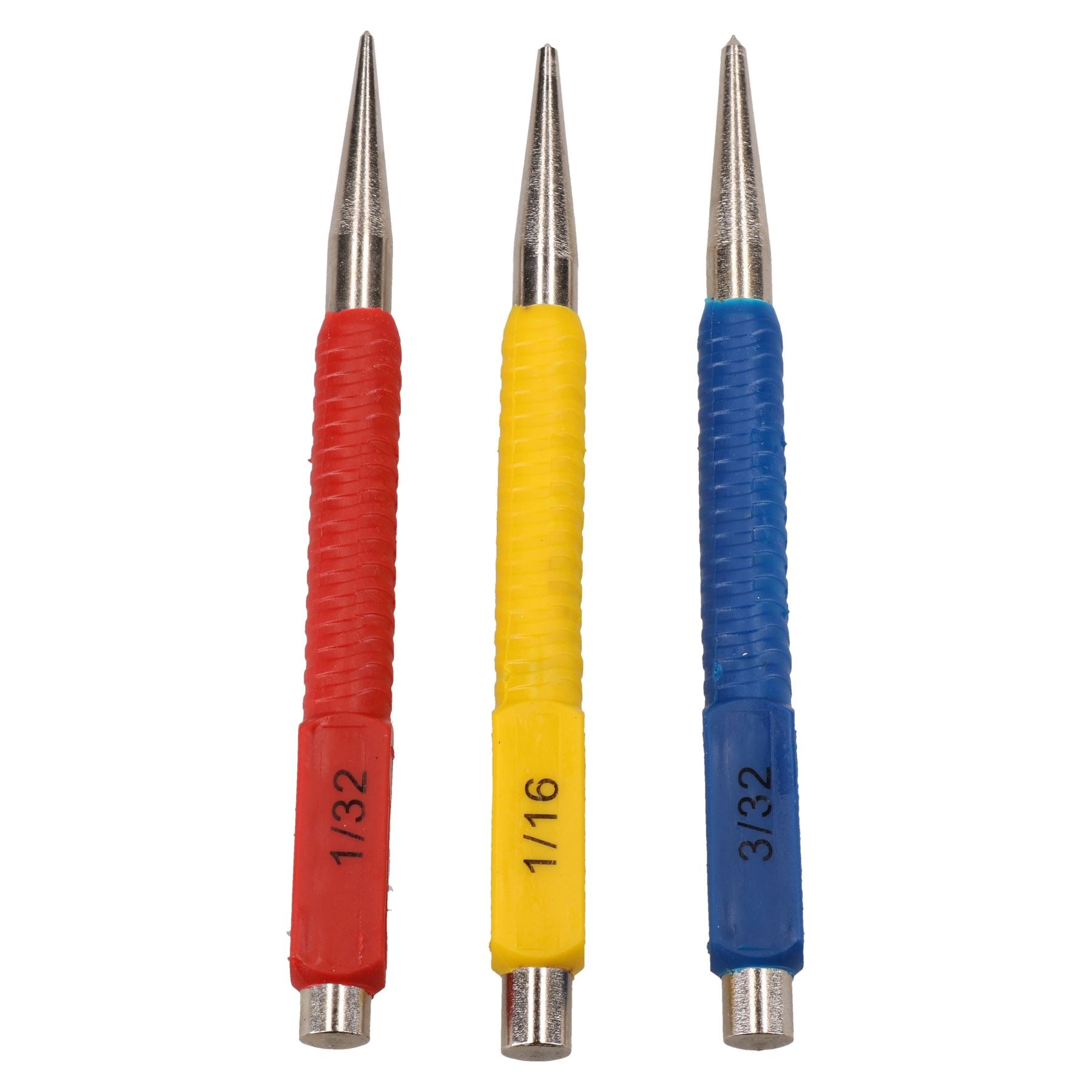 Lot de 3 clous métalliques à poinçon central, marquage par points, code couleur 1,5 mm - 3 mm