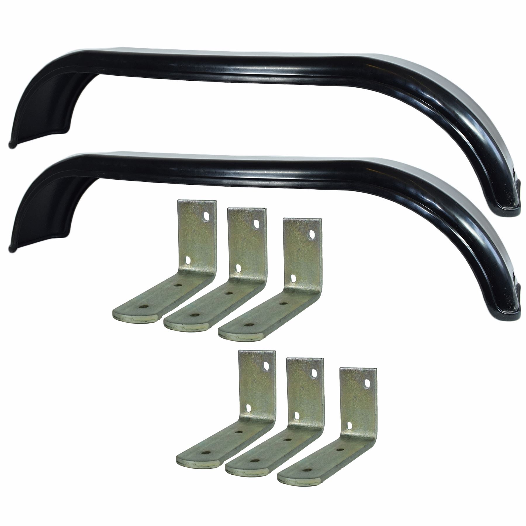 Paire de garde-boue tandem pour roues jumelées de 10 po, 48 po x 7 po et 6 petits supports