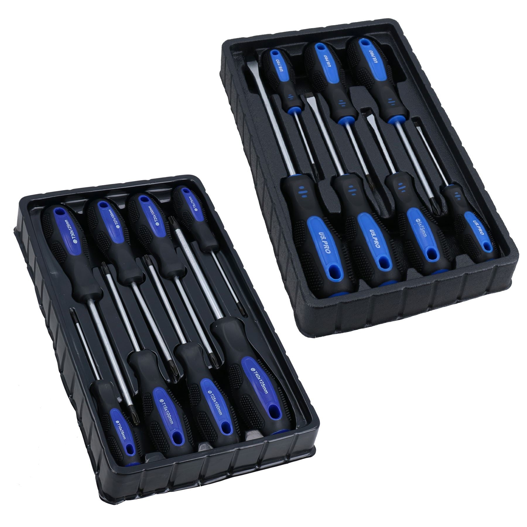 Jeu de 15 tournevis à tête plate + Phillips + Torx inviolable avec poignée coussinée