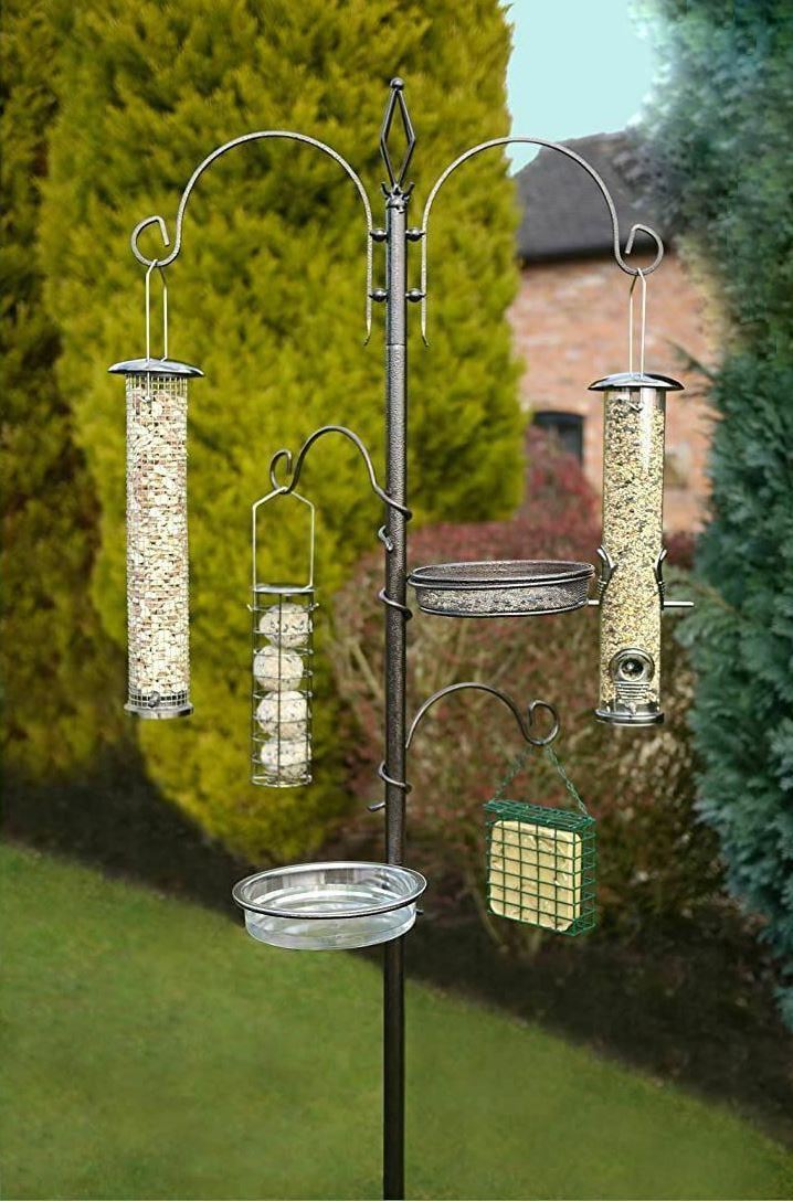2 x Deluxe-Futterstation für Wildvögel, 4 Aufhänger, Futterschale, Vogelbad aus Kunststoff