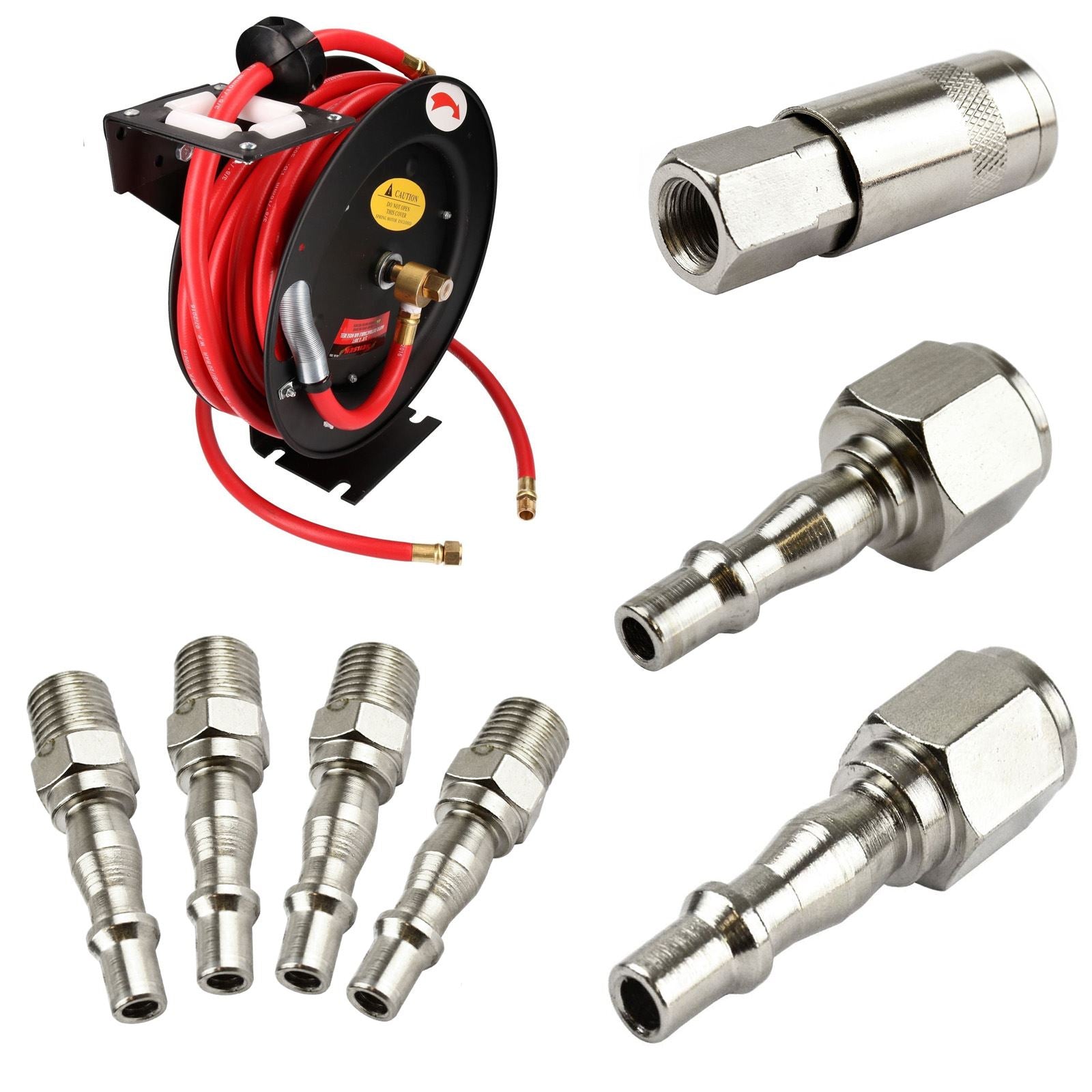 Retractable 30 Feet 3/8 Air Hose Wall Mountable Reel + Quick Release Fittings