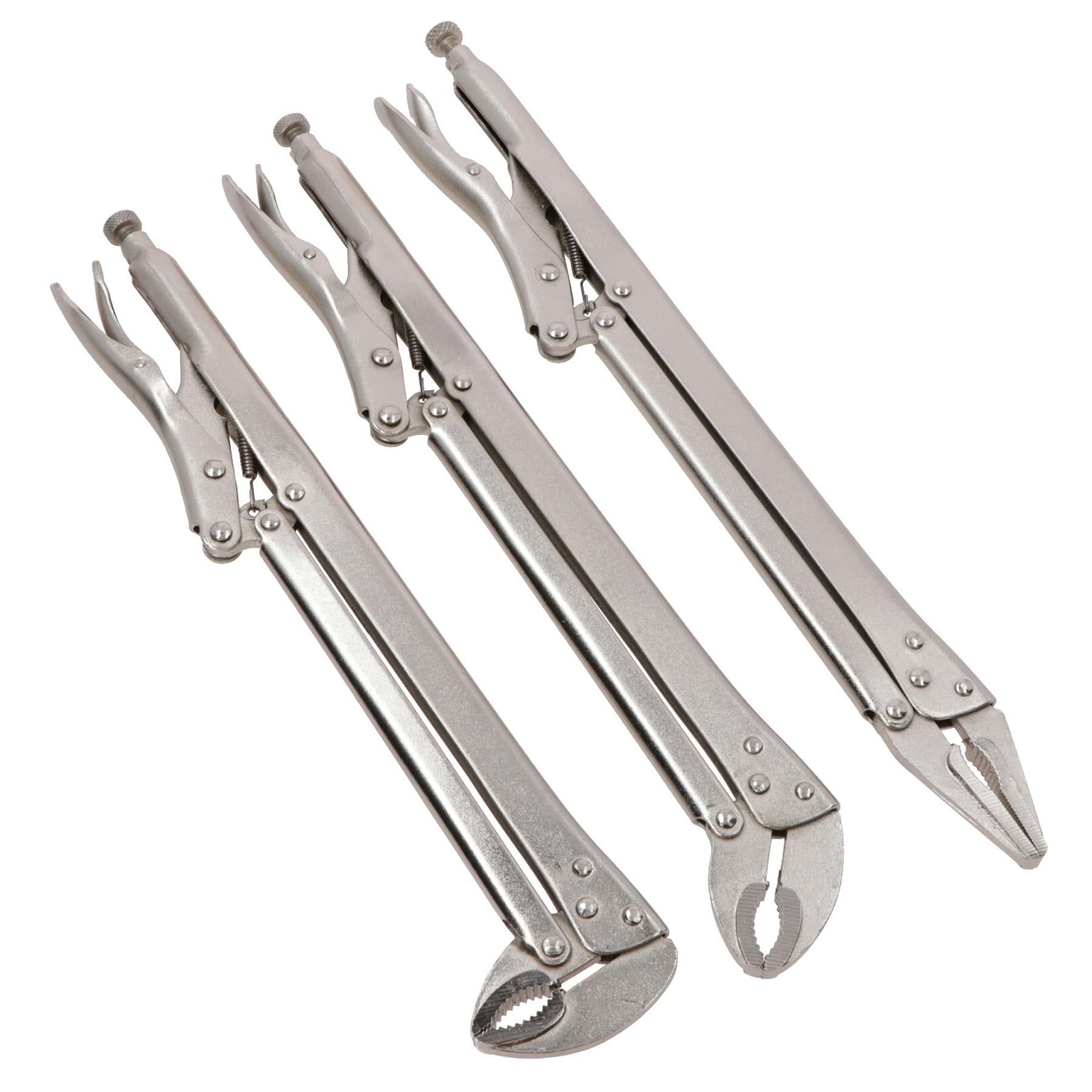 3-teiliges Set mit extra langer Nase, 15 Zoll, verstellbare Feststellzange, Maulwurfsgriffe, gerade, 45°, 90°