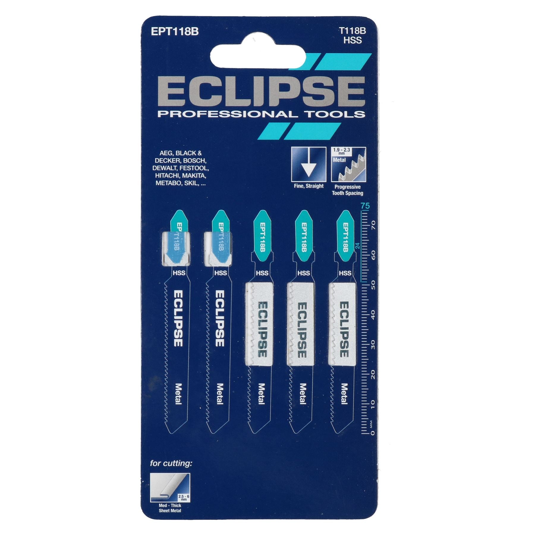 Eclipse EPT118B HSS Jigsaw Blade 2.5 - 6mm Cutting Progressive Teeth