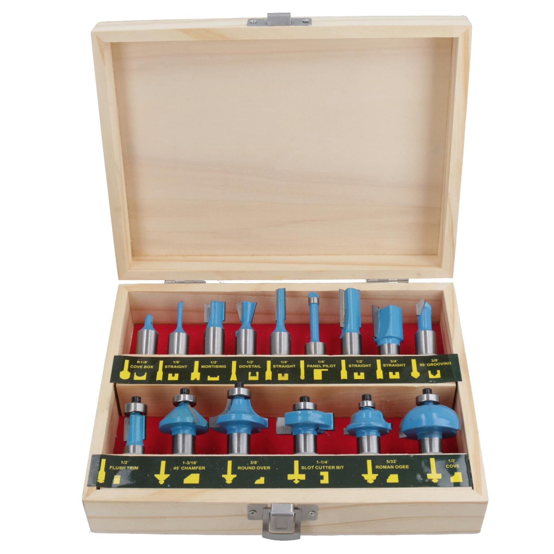 Jeu de 15 fraises à défoncer/fraiser à queue 1/2" TCT (pointe en carbure de tungstène) TE535