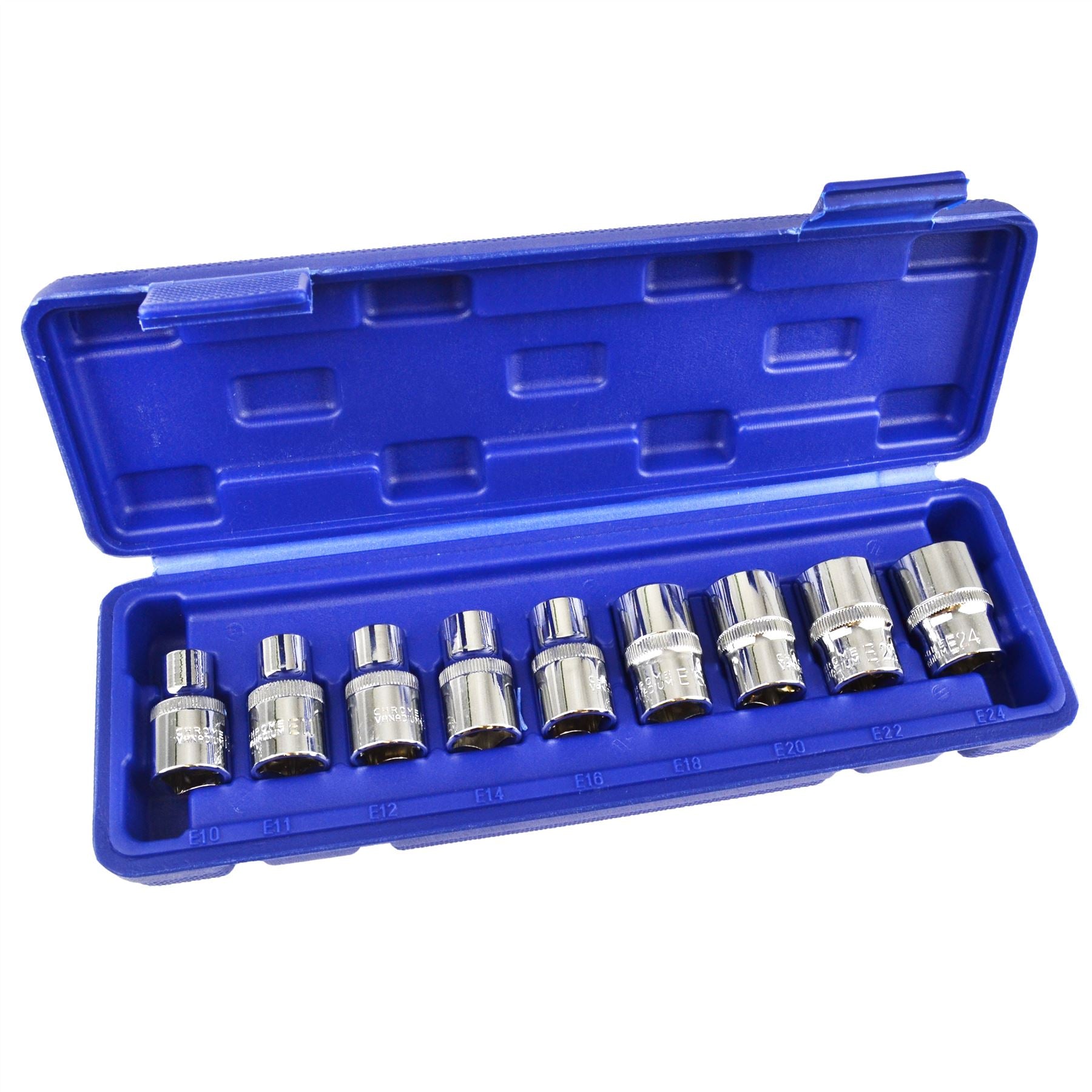 Jeu de 9 douilles Torx femelles peu profondes E10 - E24 à entraînement 1/2"