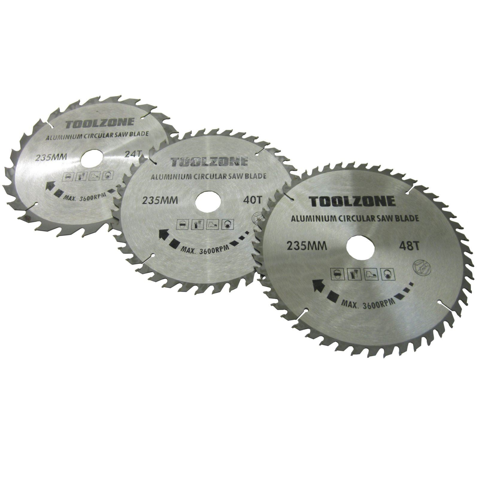 Lames de scie circulaire TCT 3 pièces 235 mm 24/40 et 48 dents avec bagues d'adaptation INC TE518