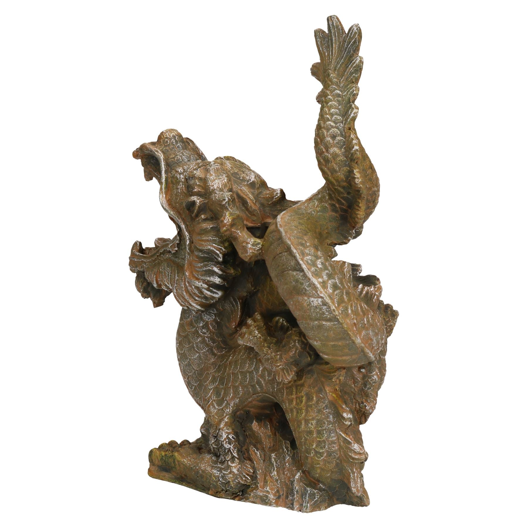 Décoration d'aquarium aquatique Dragon doré vieilli Ornement de réservoir de poisson moyen 7,5 x 15 x 19,5 cm
